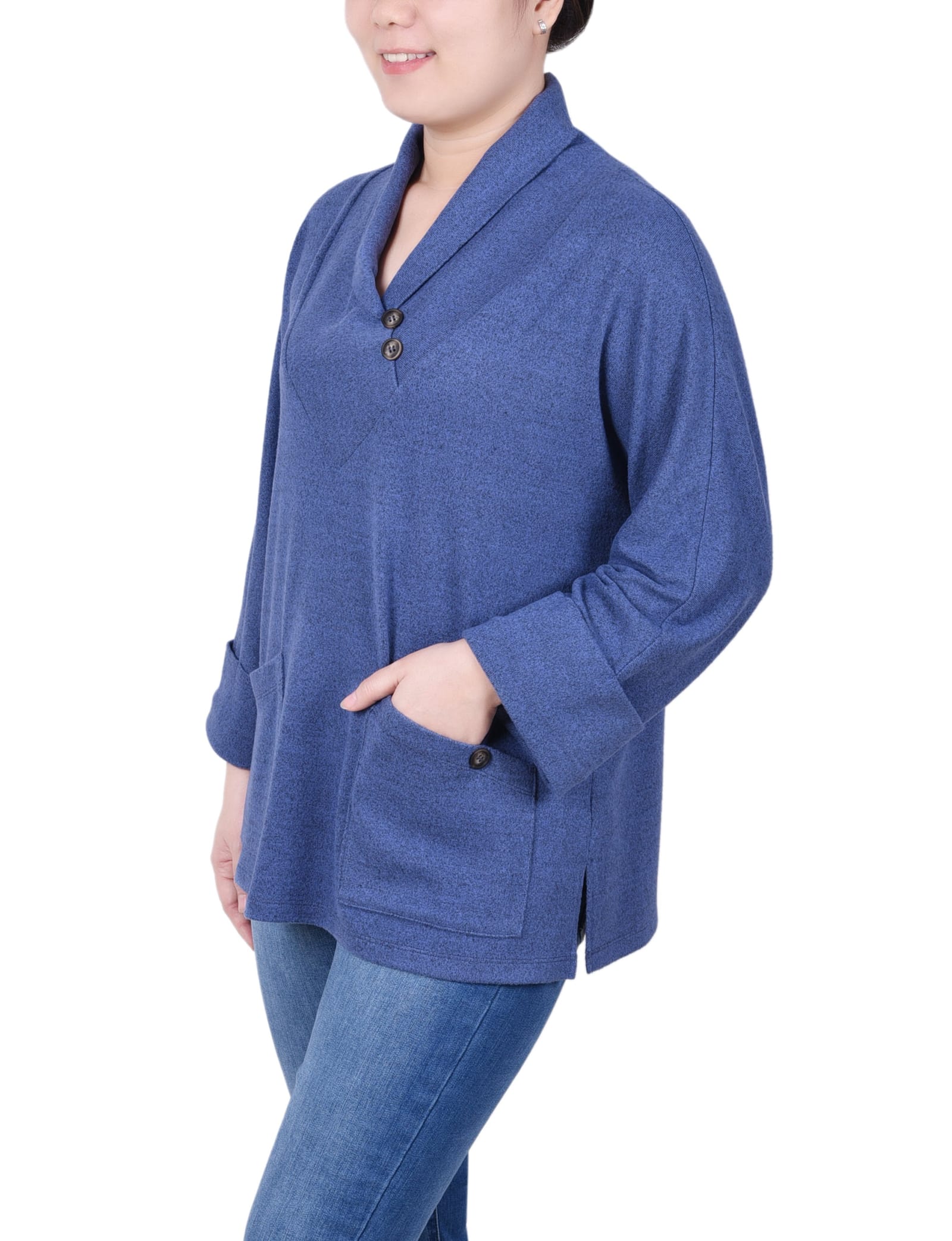 Petite Long Sleeve Shawl Collar Top with Pockets thumbnail 2