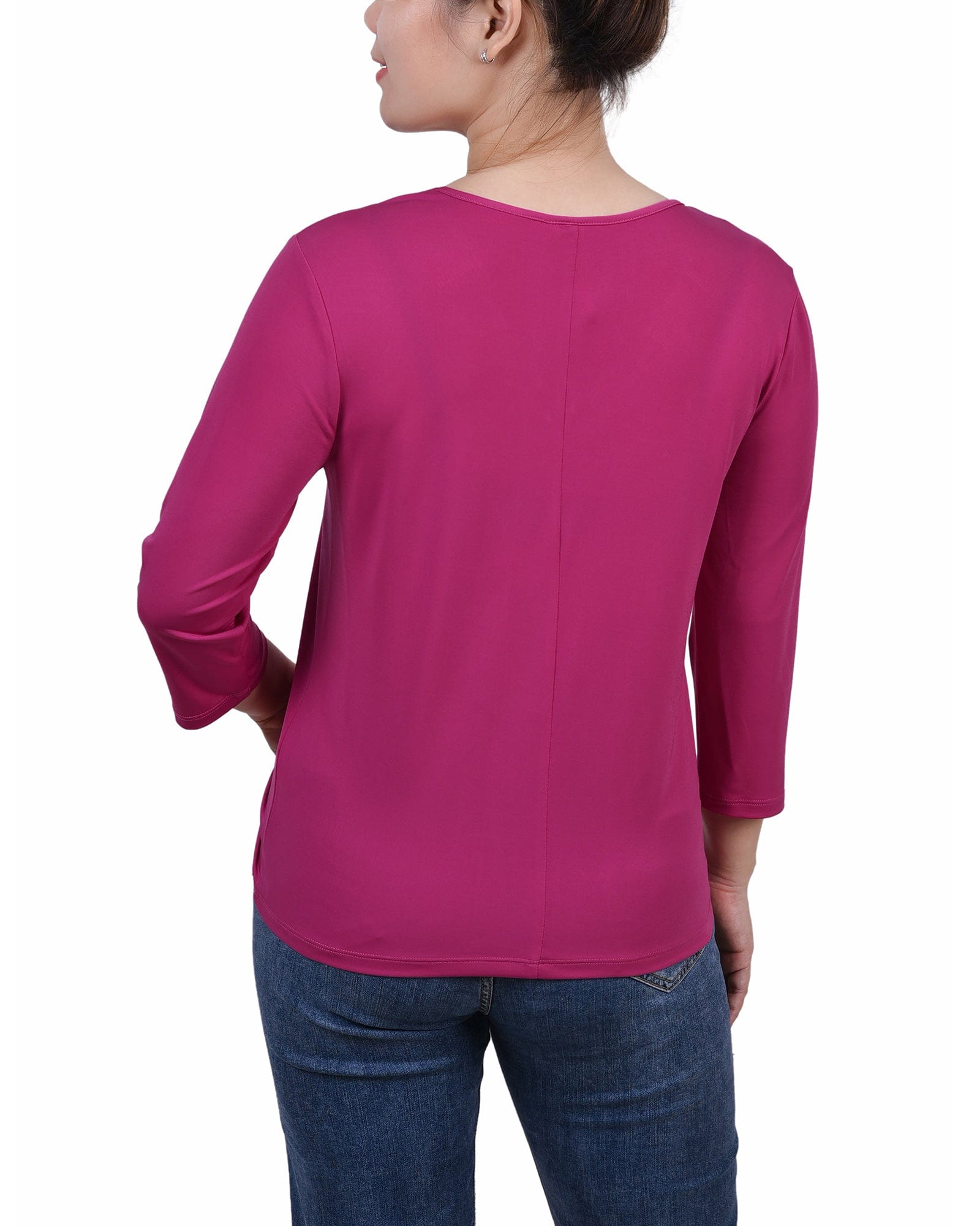 Petite 3/4 Sleeve Top with Illusion Neckline and Stones thumbnail 3