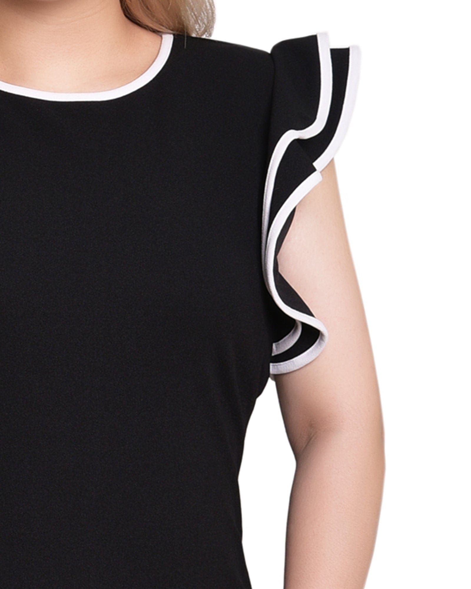 Petite Ruffle Sleeve Dress with Contrast Tipping thumbnail 3