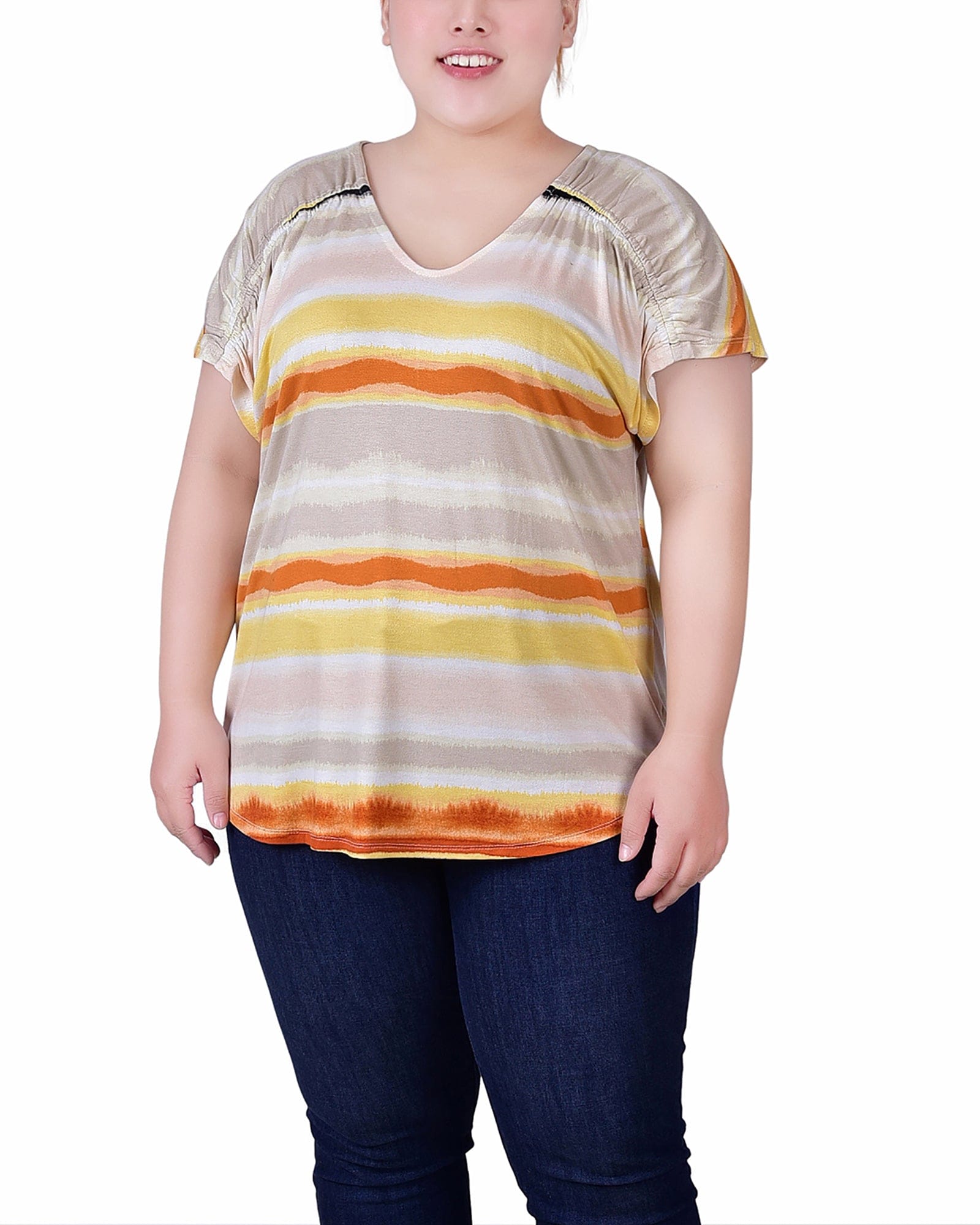 Plus Size Short Sleeve Striped V-Neck Top thumbnail 4