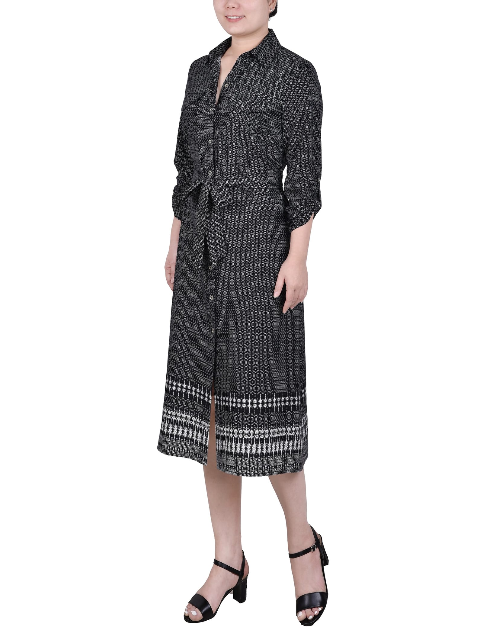 3/4 Roll Tab Sleeve Belted Shirtdress thumbnail 2