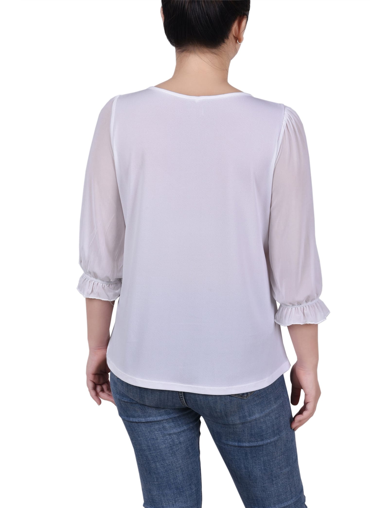 Petite 3/4 Sleeve Ringed Top with Mesh thumbnail 3