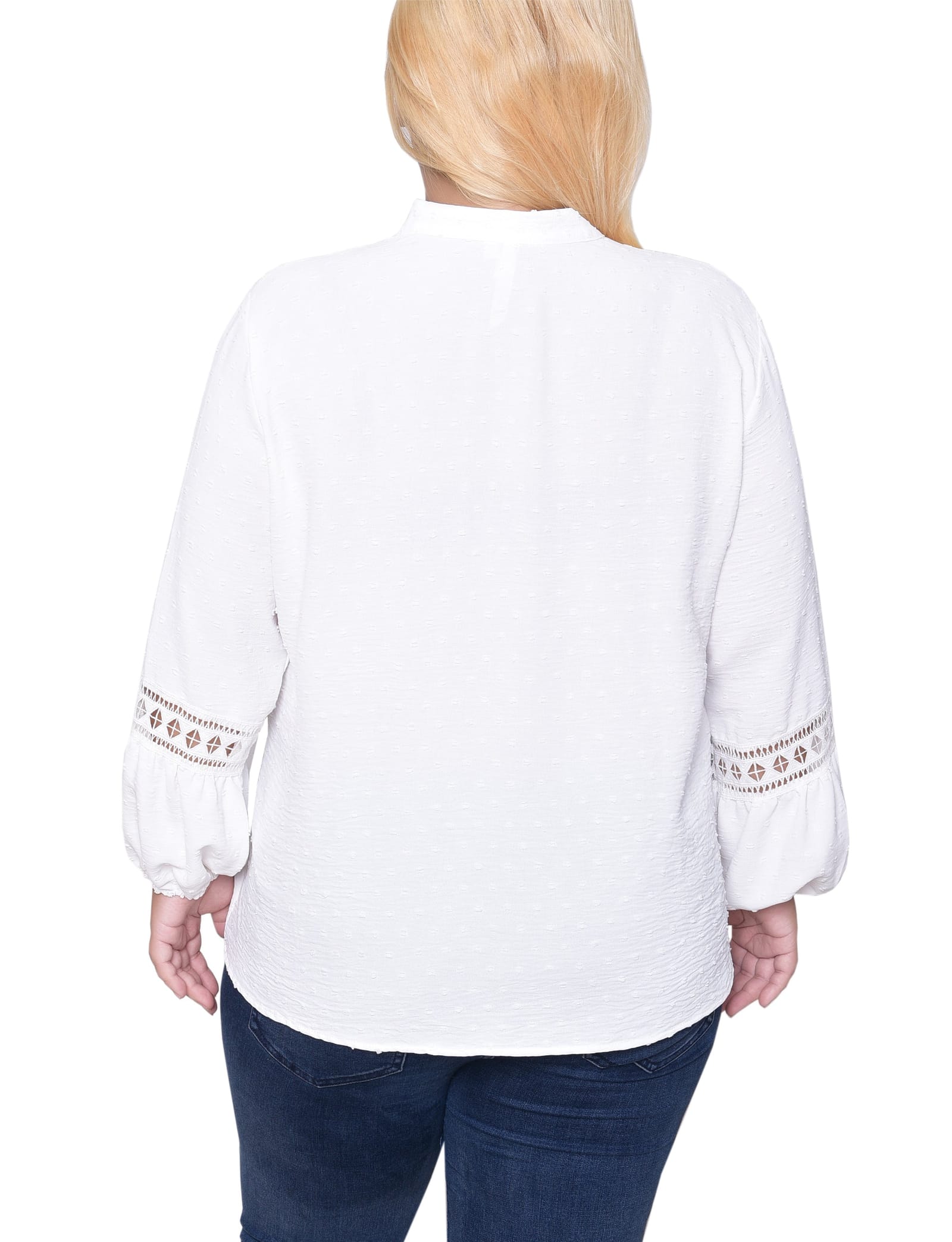 Plus Size Long Sleeve Blouse with Crochet Trim thumbnail 3