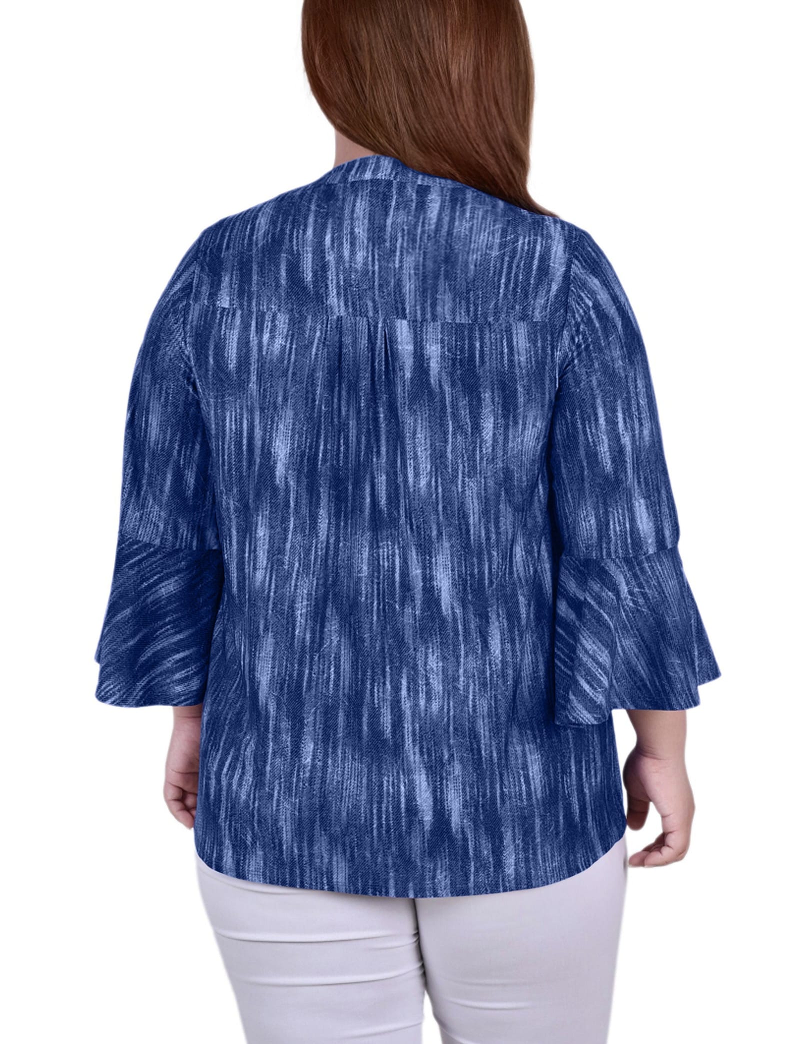 Plus Size 3/4 Bell Sleeve Pleat Front Y Neck Top thumbnail 3