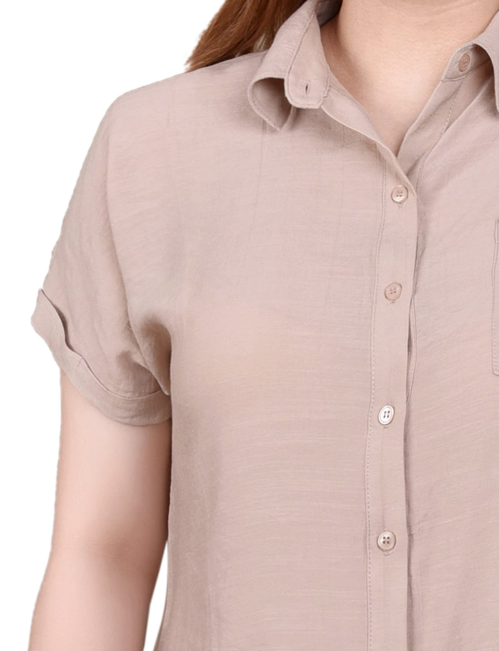 Short Sleeve Woven Front/Jersey Back Top thumbnail 2