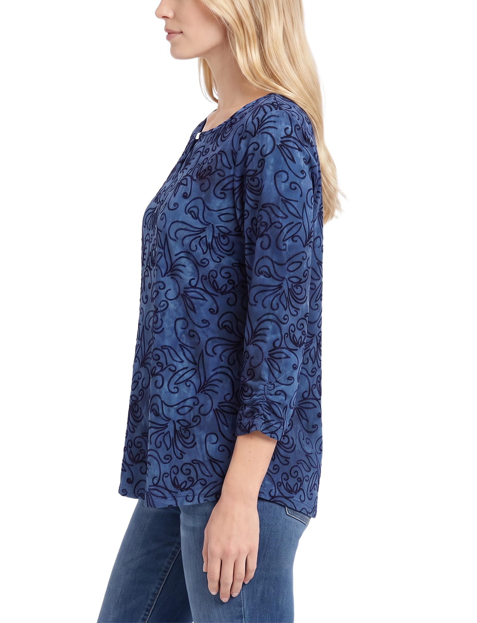 3/4 Sleeve Flocked Knit Pullover Top thumbnail 2