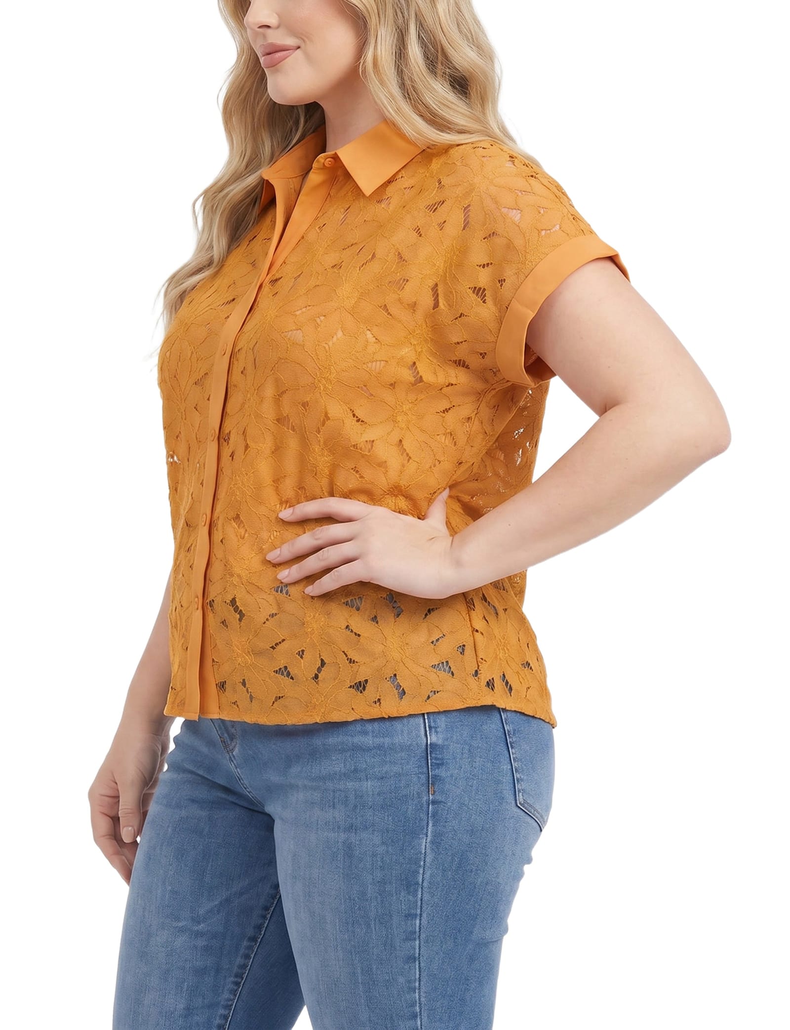 Plus Size Short Sleeve Eyelet Blouse thumbnail 2