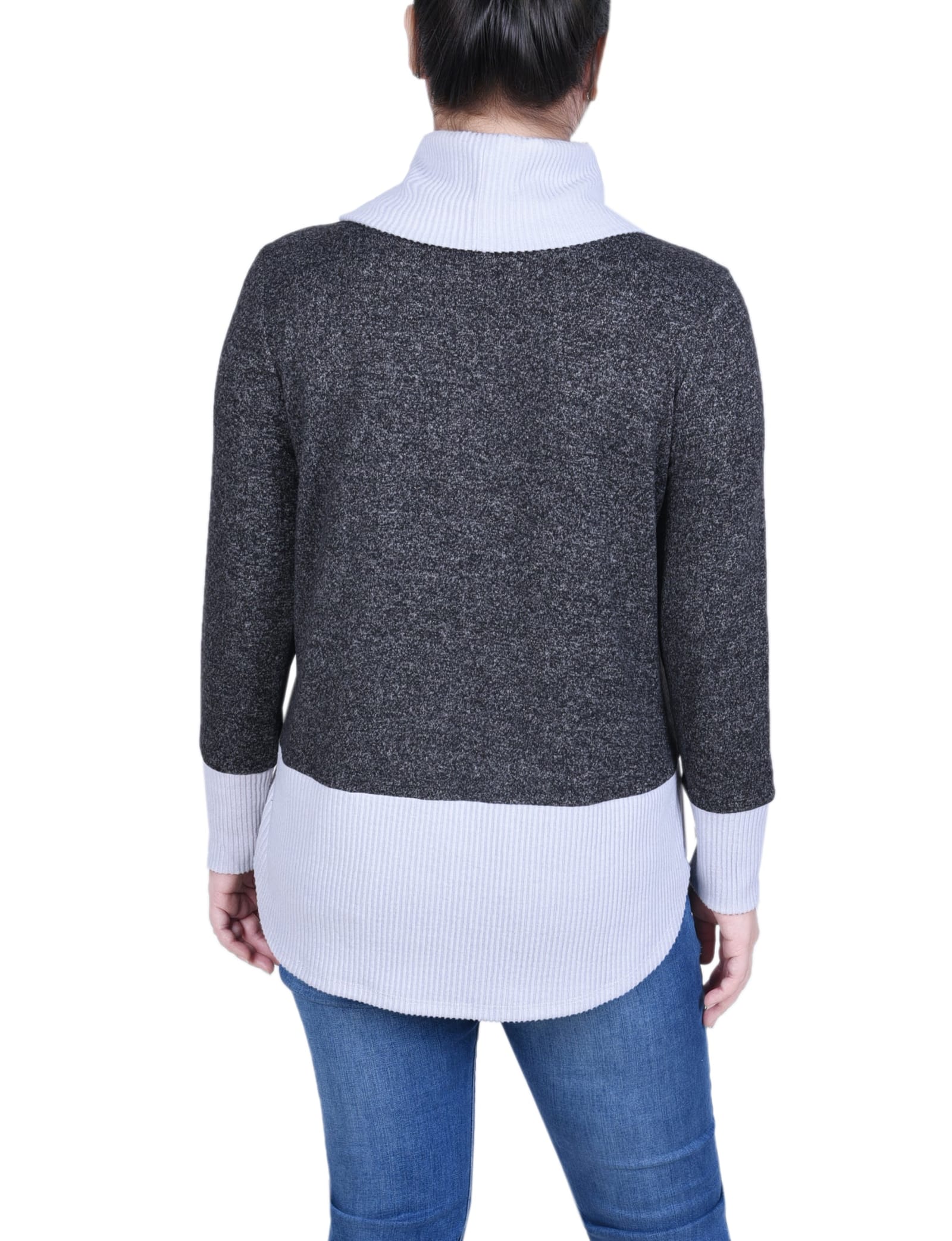 Petite Long Sleeve Cowl Neck Colorblocked Top thumbnail 3