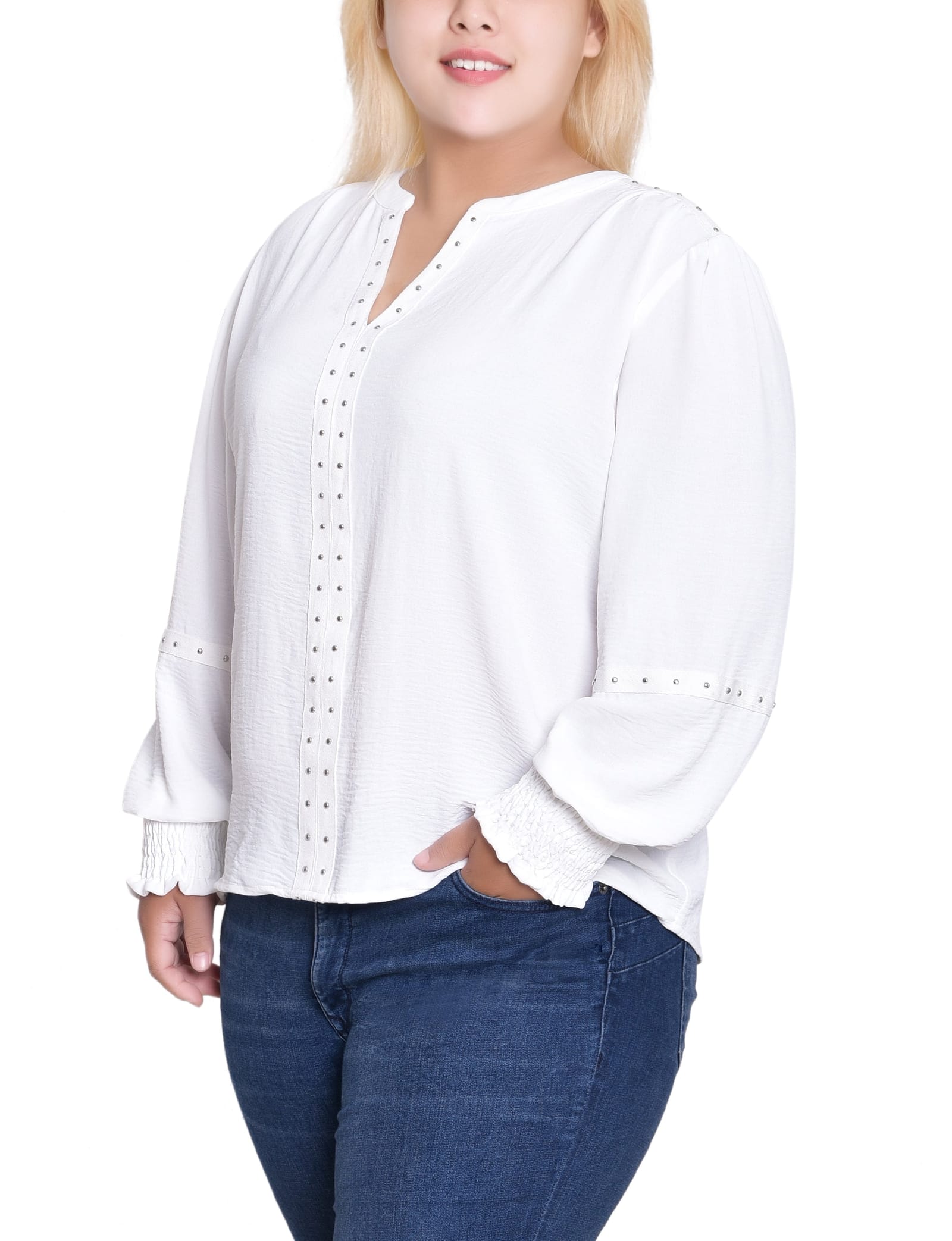 Plus Size Long Sleeve Studded Blouse thumbnail 2