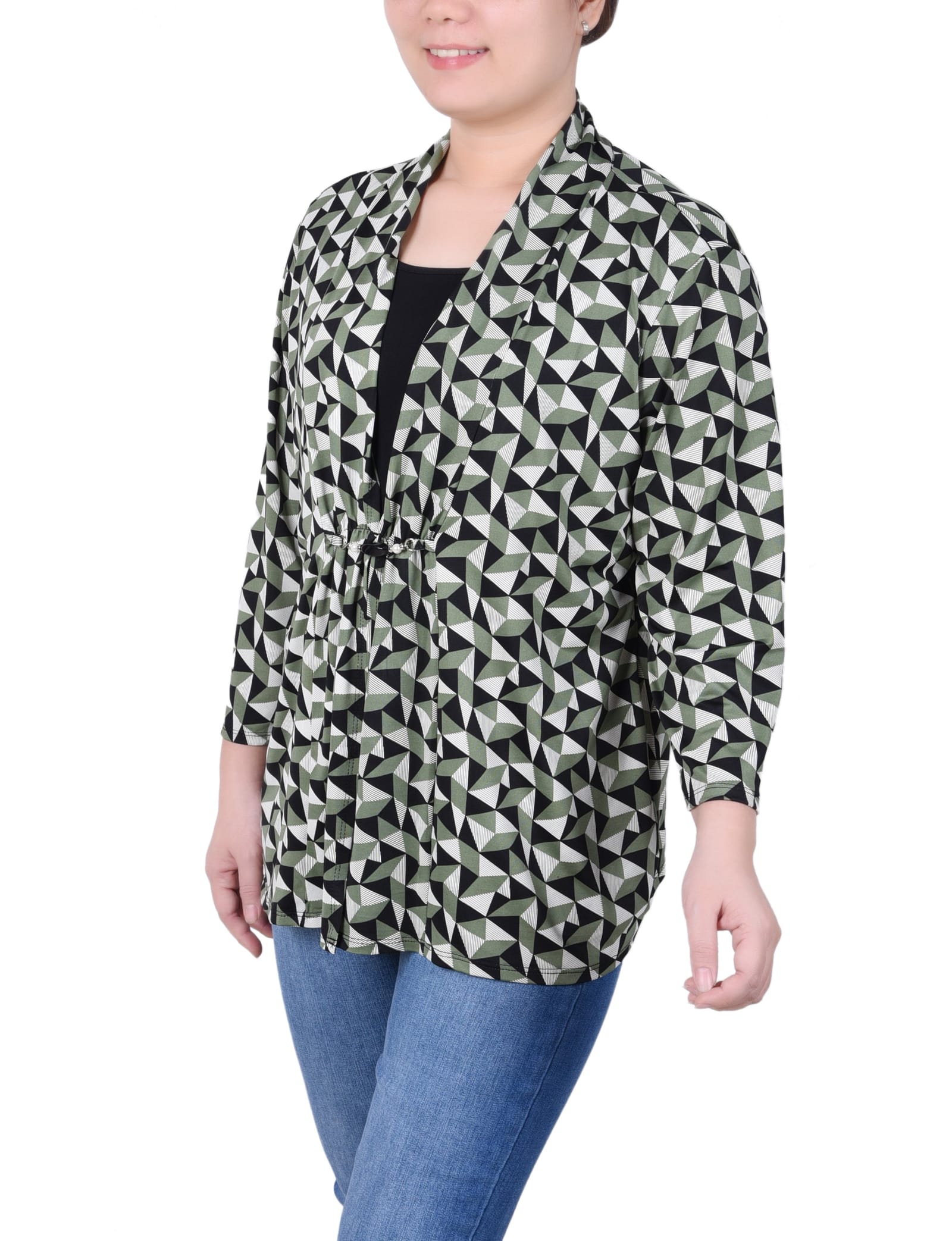 Petite Puff Print 3/4 Sleeve Two-Fer Top thumbnail 2