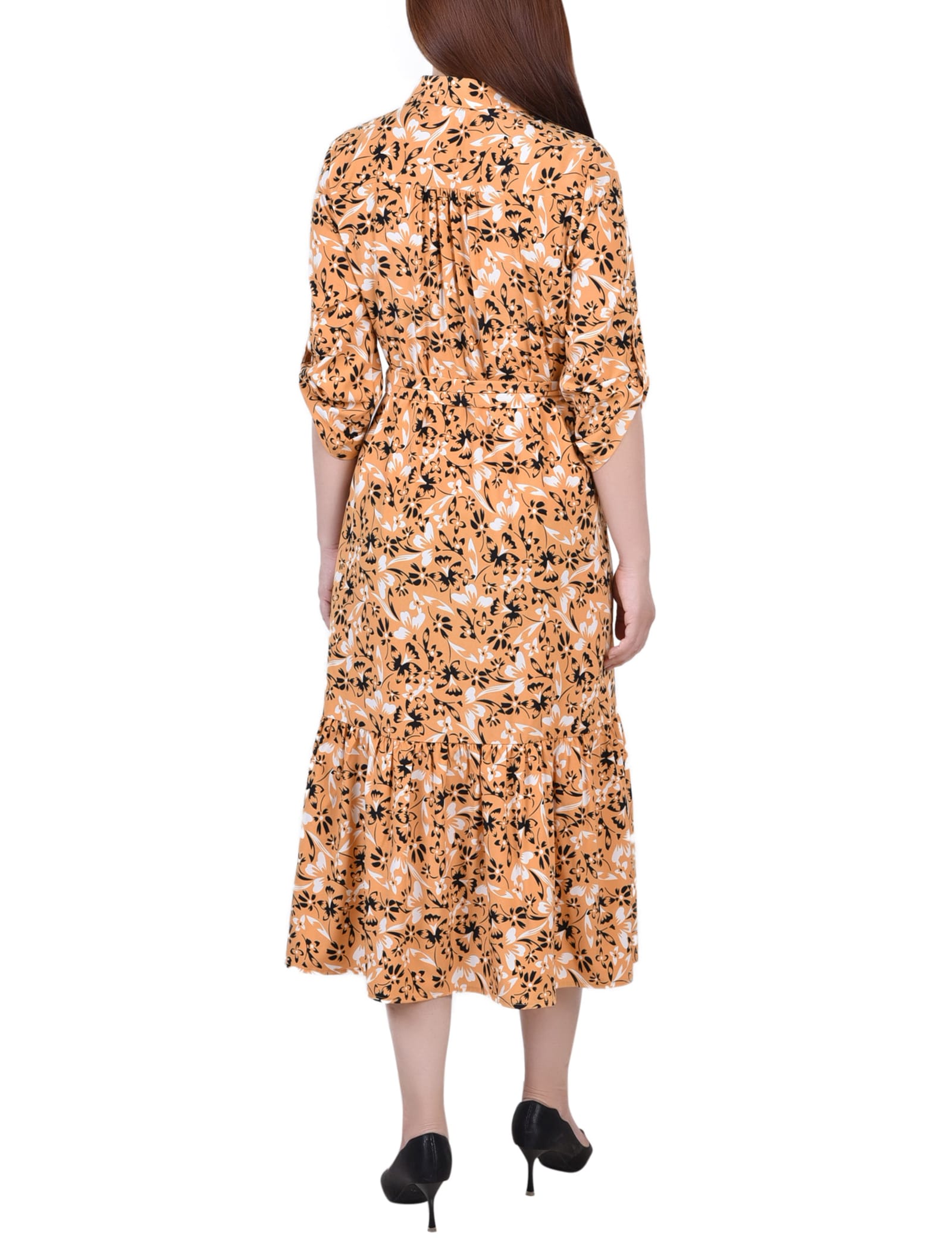 Long Sleeve Tiered Dress with Belt thumbnail 3