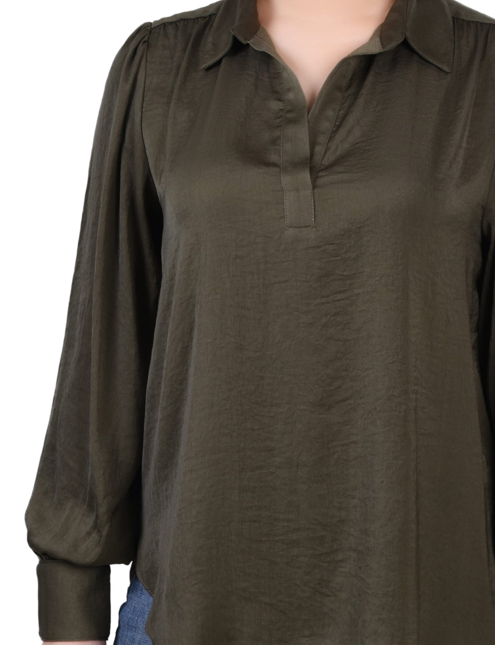 Long Puff Sleeve Satin Blouse thumbnail 4