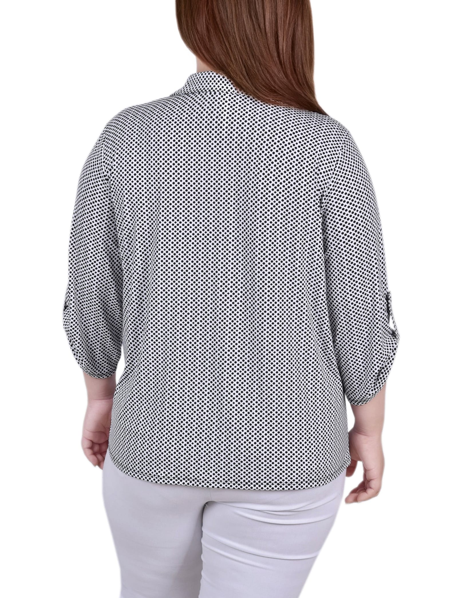 Plus Size 3/4 Roll Tab Sleeve Studded Y Neck Top thumbnail 2