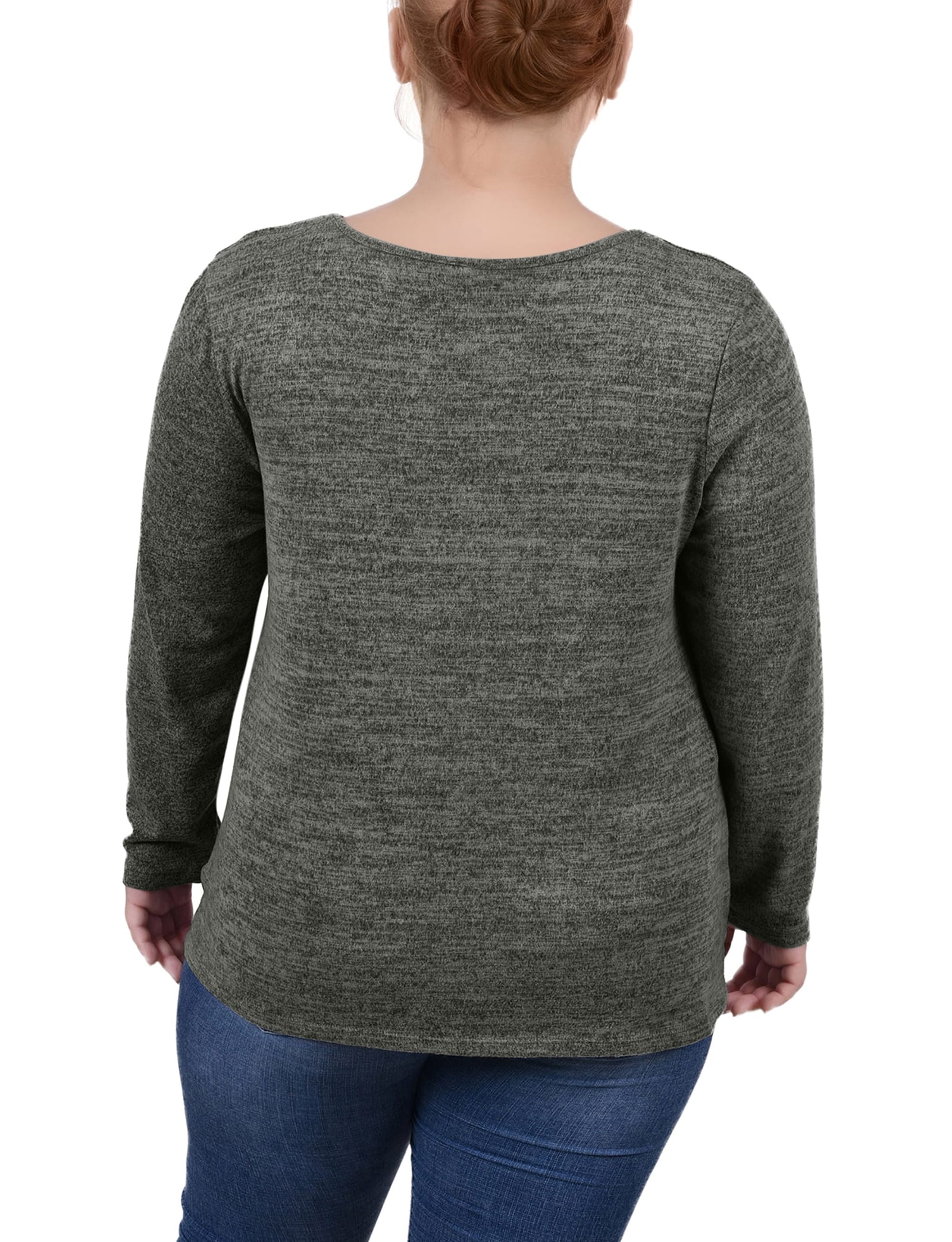 Plus Size Long Sleeve Knit Keyhole Top with Studs thumbnail 2