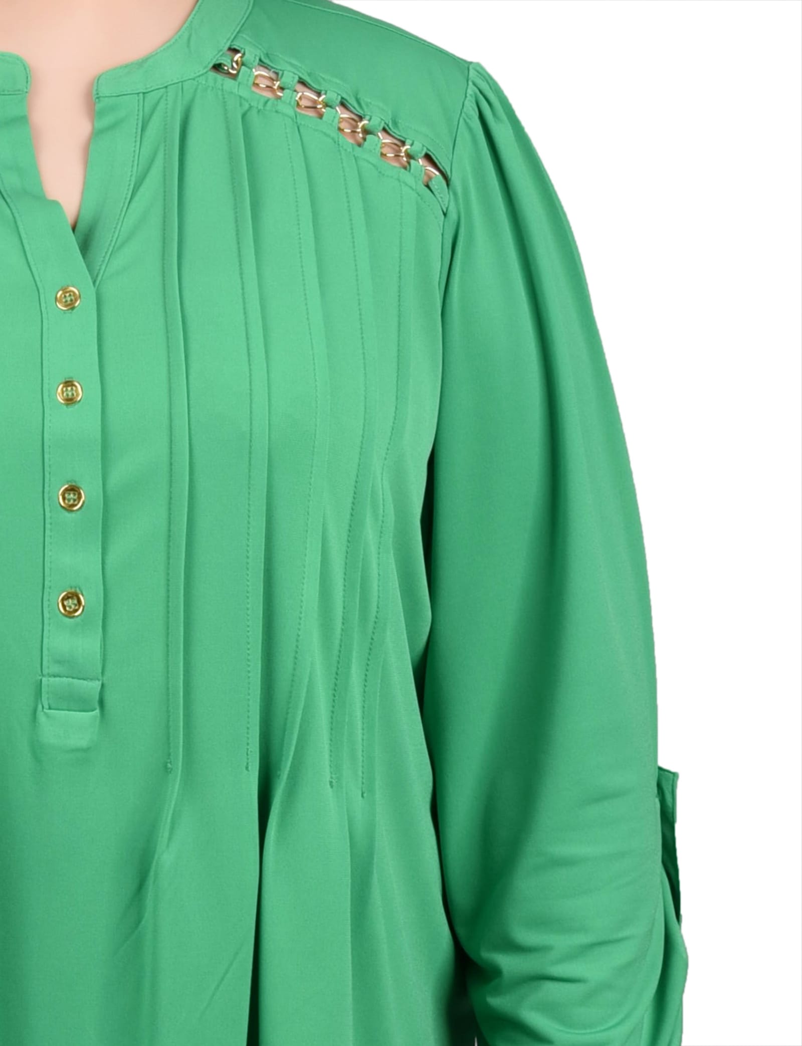Petite Long Sleeve Pintuck Front Top with Chain Details thumbnail 2