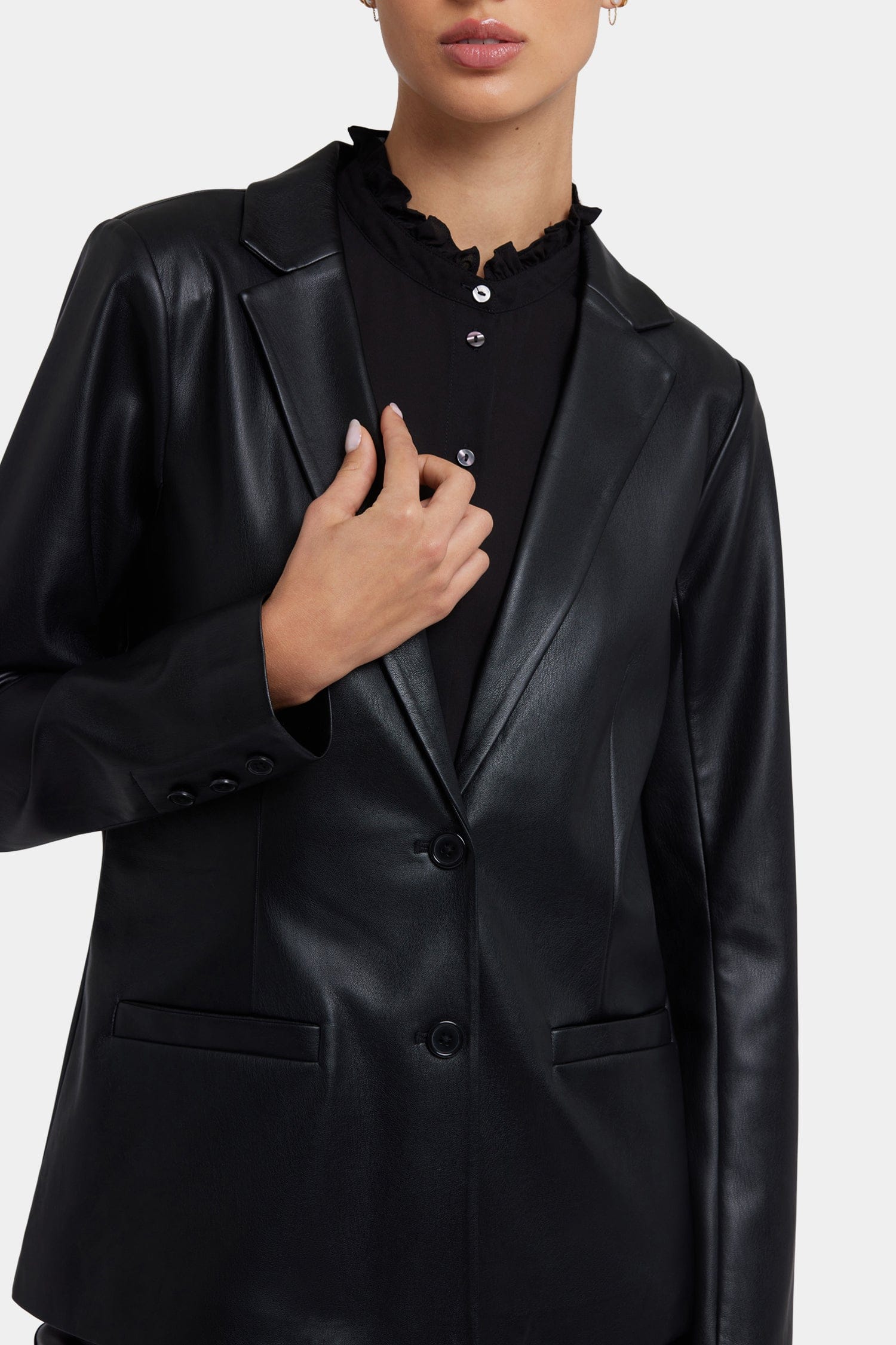 Vegan Stretch Leather Classic Blazer Jacket thumbnail 5