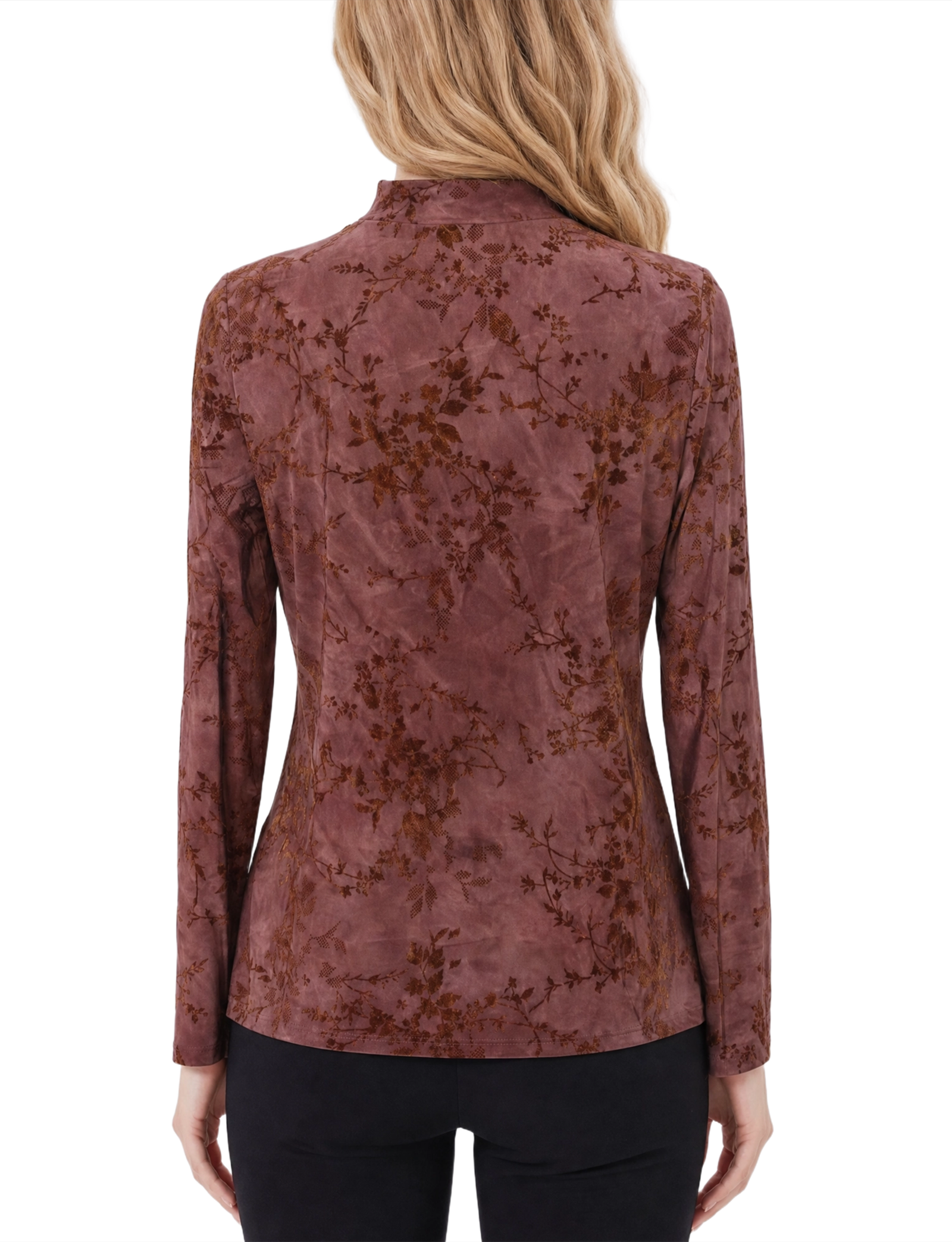 Petite Long Sleeve Flocked Knit Jacquard Pullover Top thumbnail 4