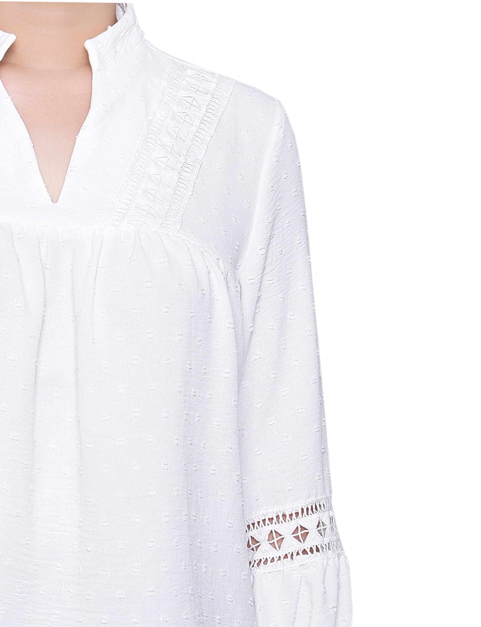 Petite Long Sleeve Blouse with Crochet Trim thumbnail 2
