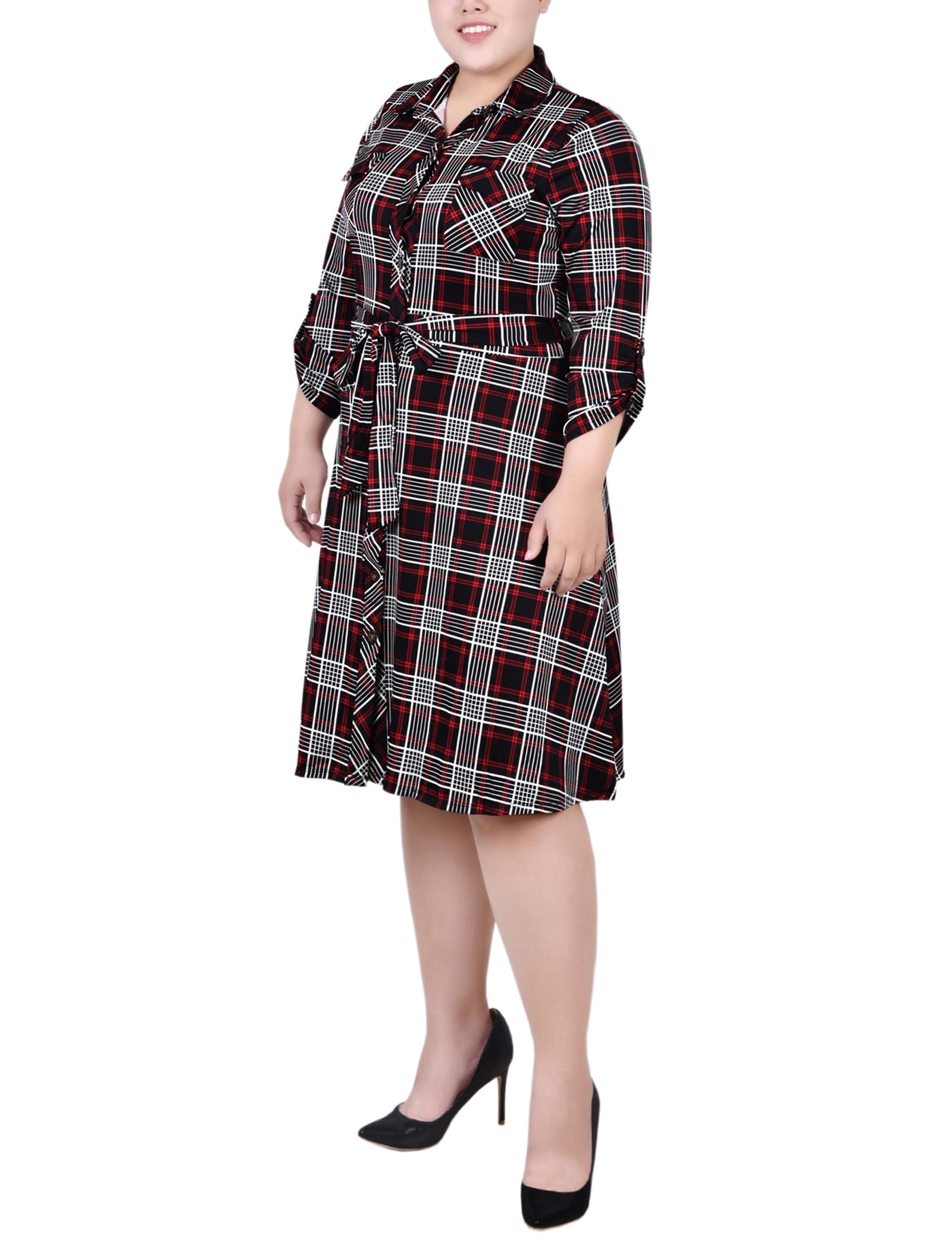 Plus Size 3/4 Slv Roll Tab Shirtdress thumbnail 2