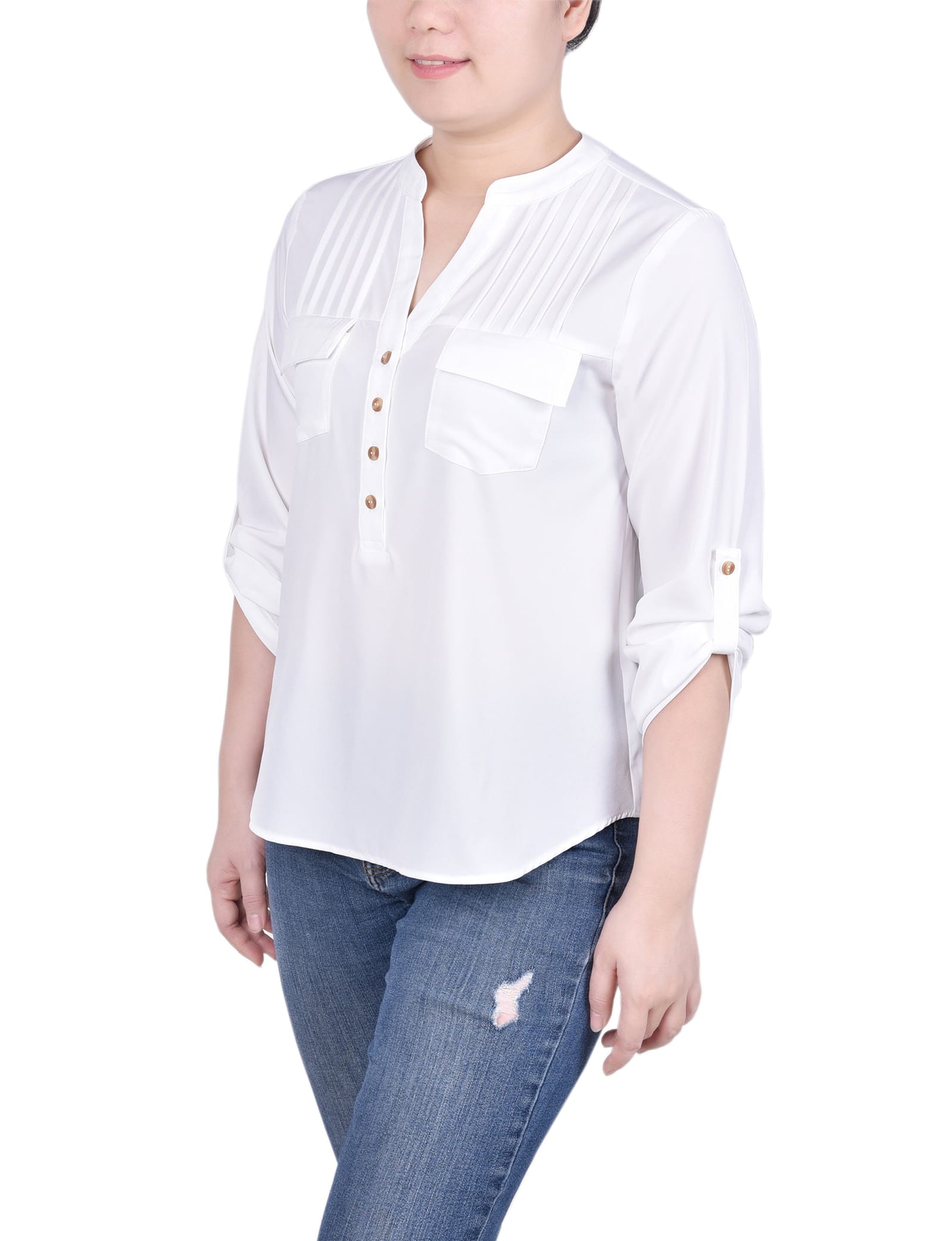 Long Tab-Sleeve Blouse with Pockets thumbnail 2