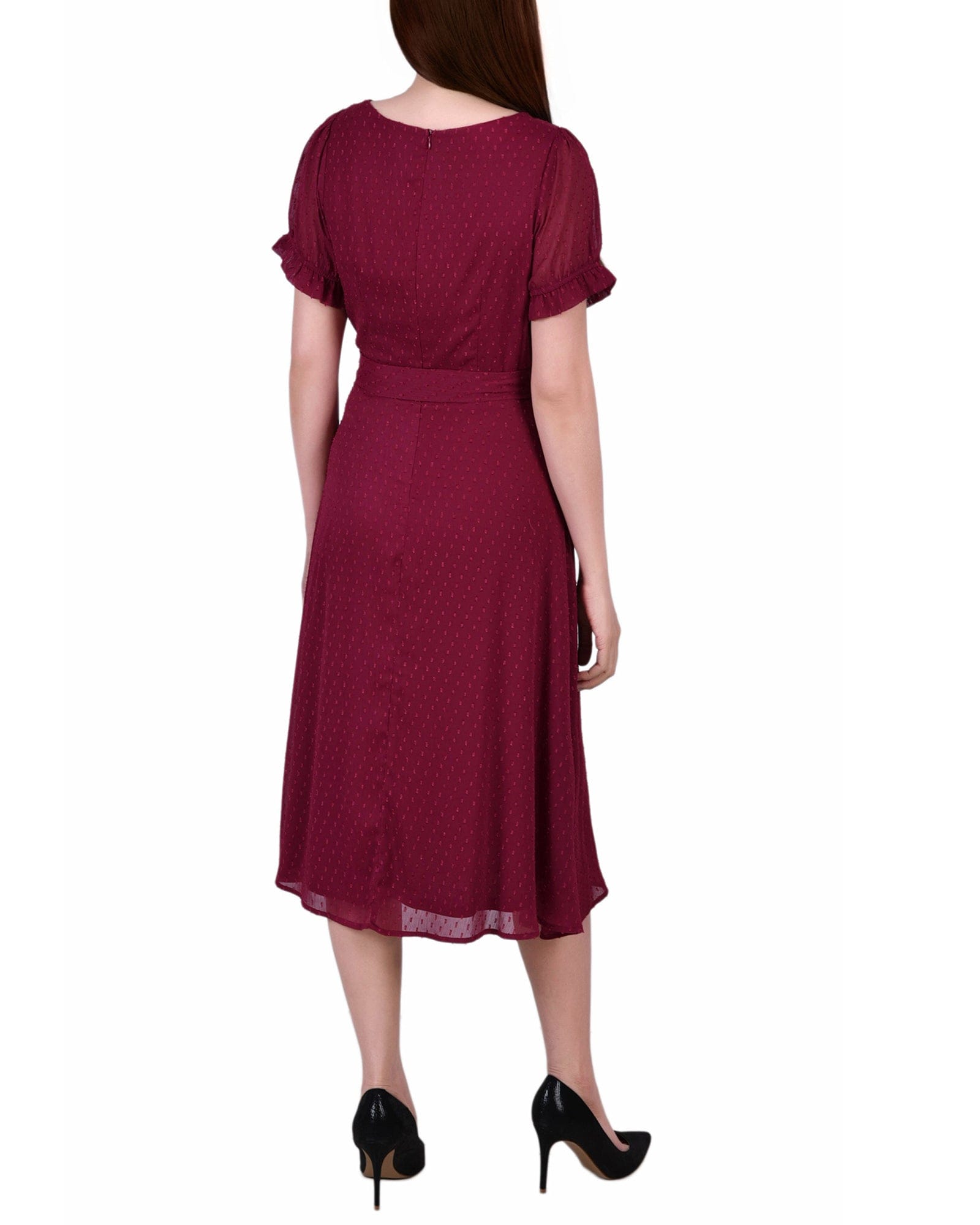 Petite Short Sleeve Belted Swiss Dot Dress thumbnail 2