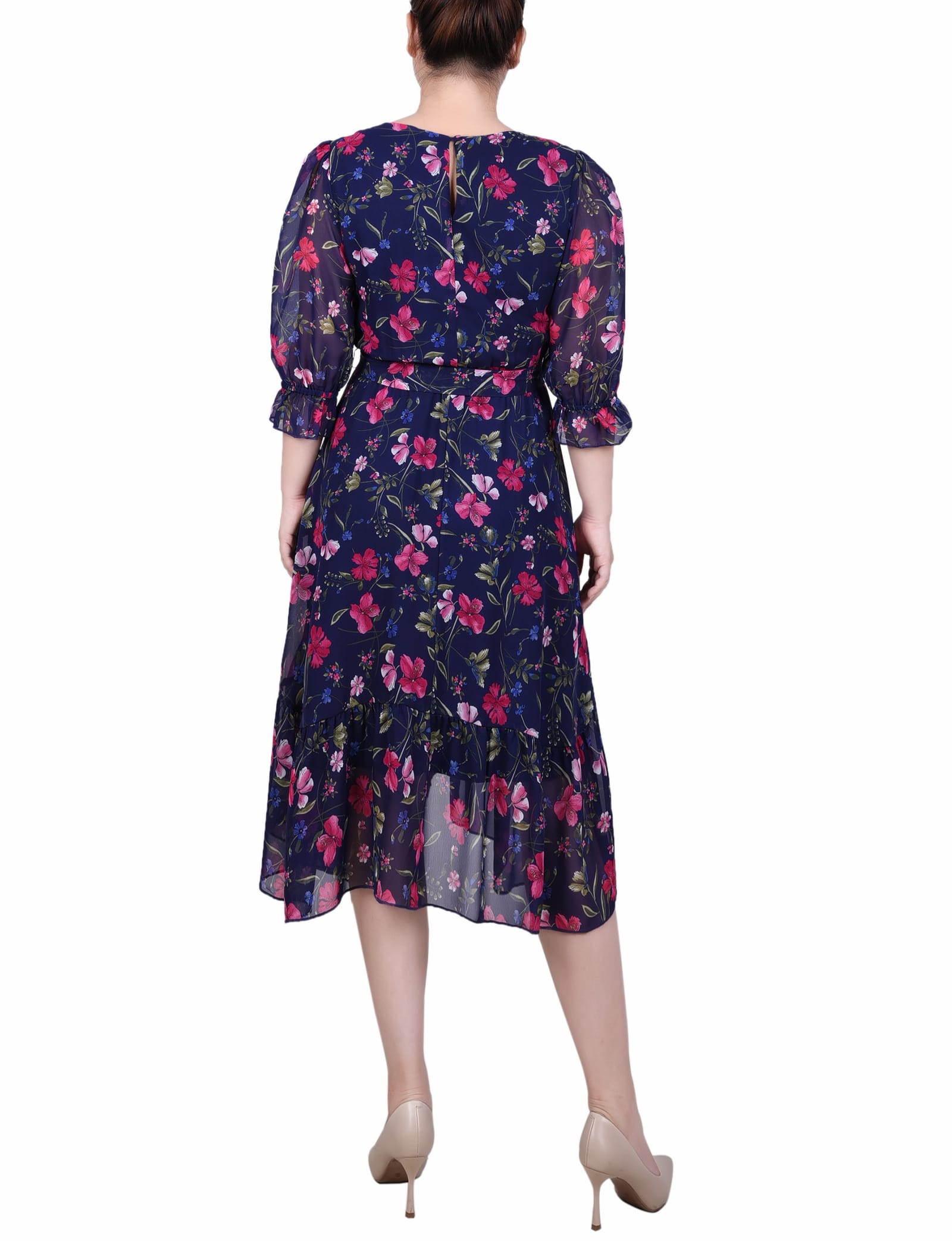 Petite 3/4 Sleeve V-Neck Flounced Dress thumbnail 3
