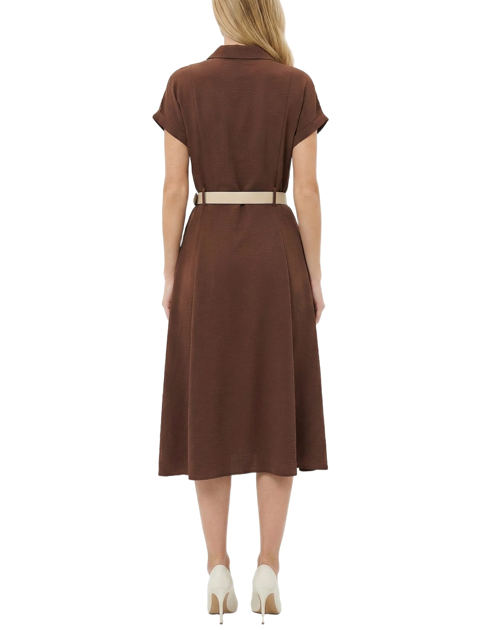 Short Sleeve Button Front Belted a-Line Dress thumbnail 4