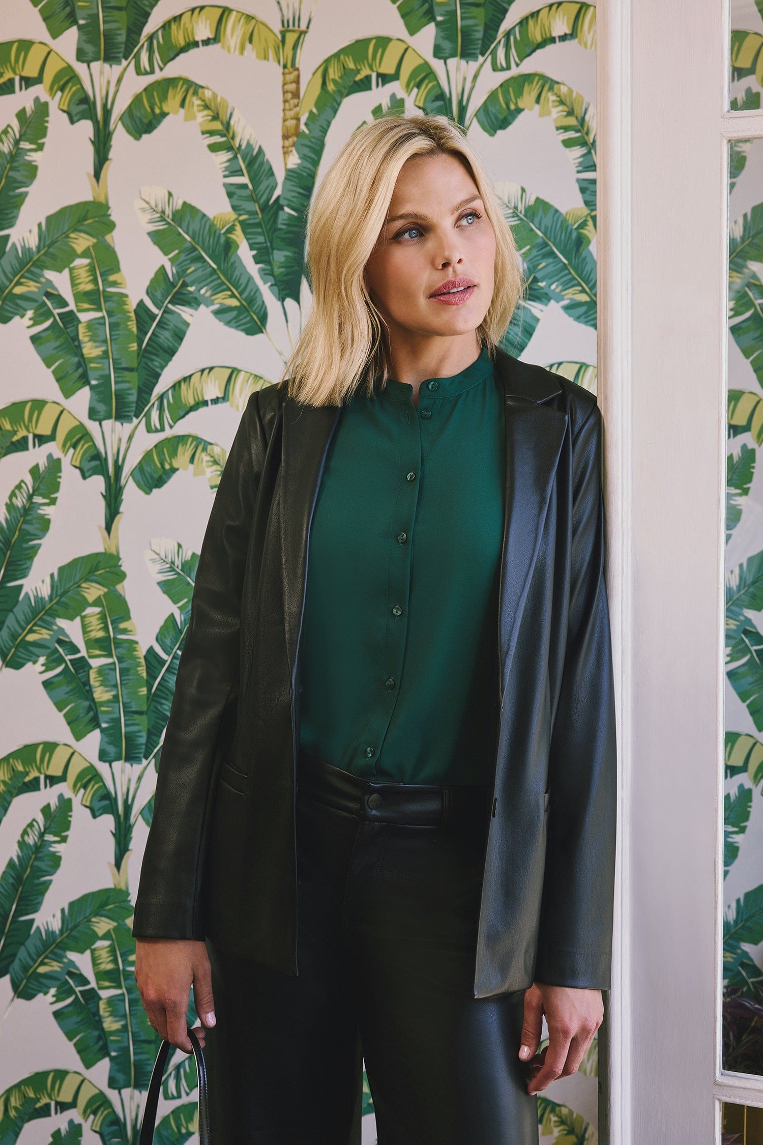 Vegan Stretch Leather Classic Blazer Jacket thumbnail 2