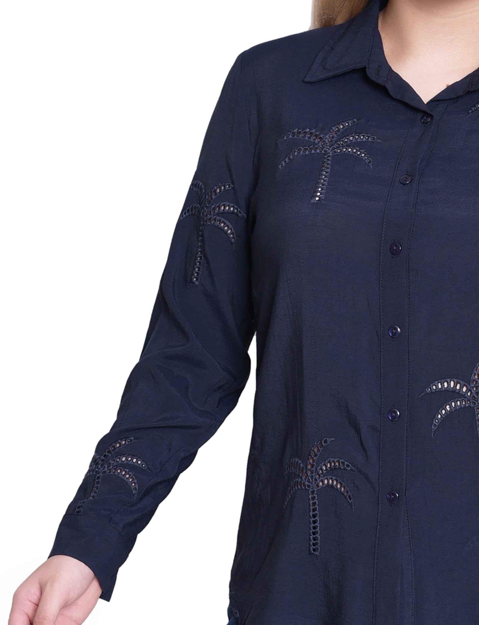 Petite Long Sleeve Palm Tree Blouse thumbnail 4