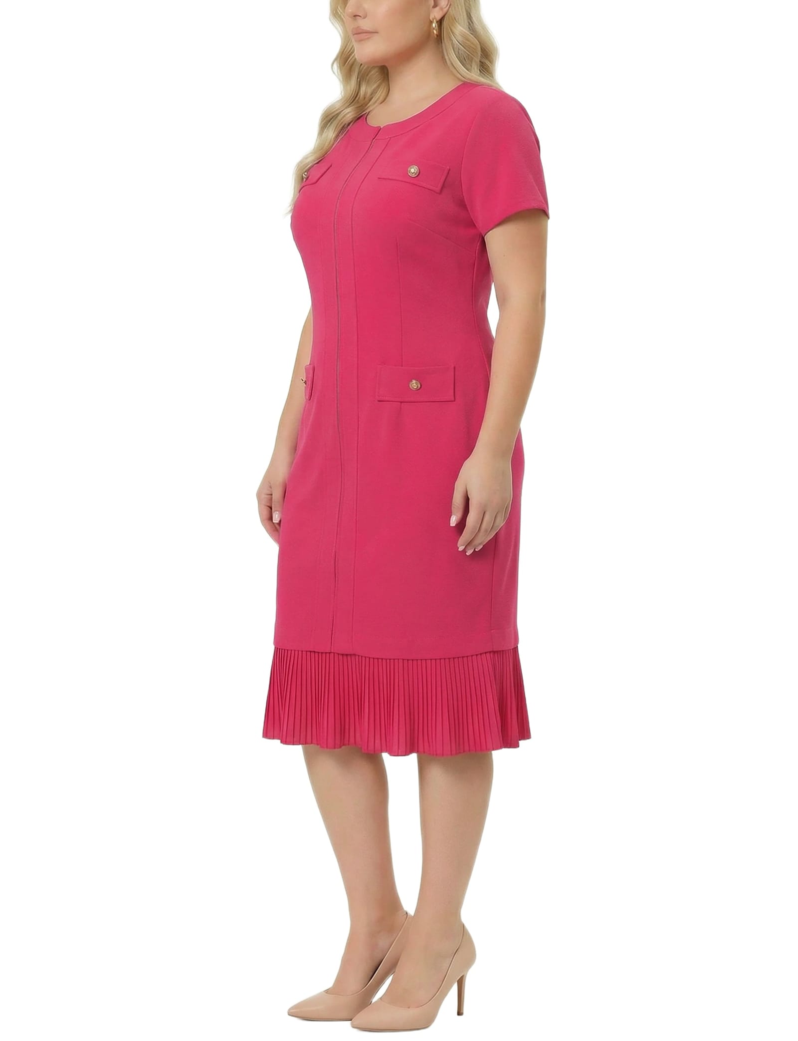 Plus Size Short Sleeve Pleat Hem Dress thumbnail 2