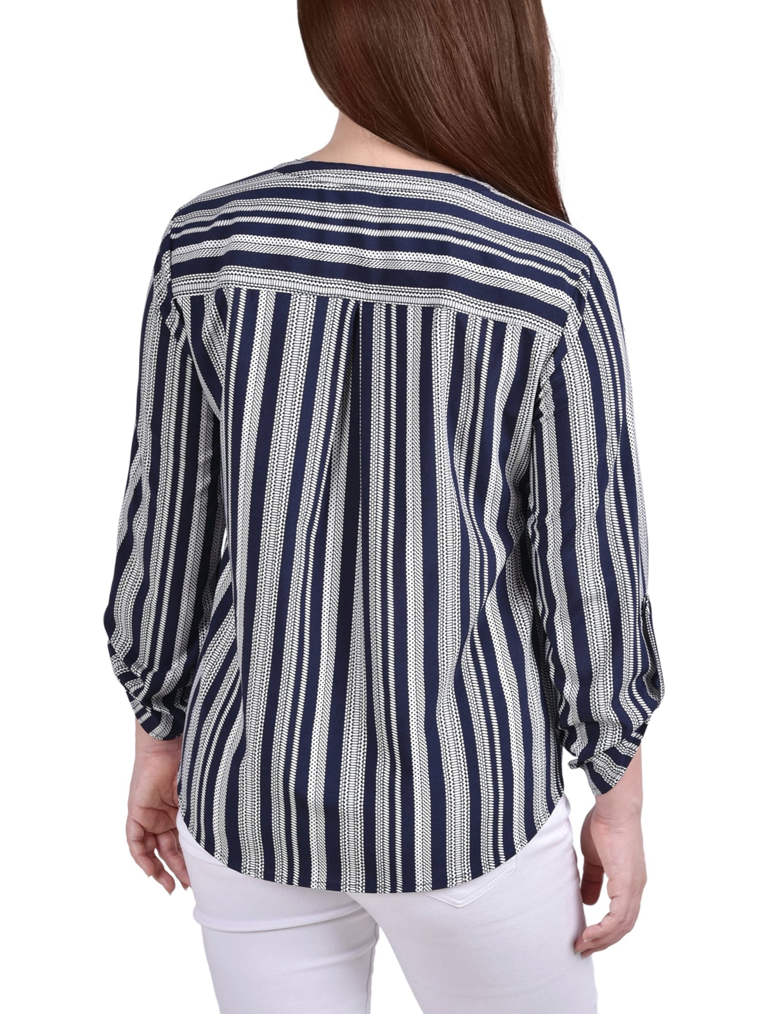 Petite 3/4 Sleeve Roll Tab Y Neck Blouse thumbnail 3