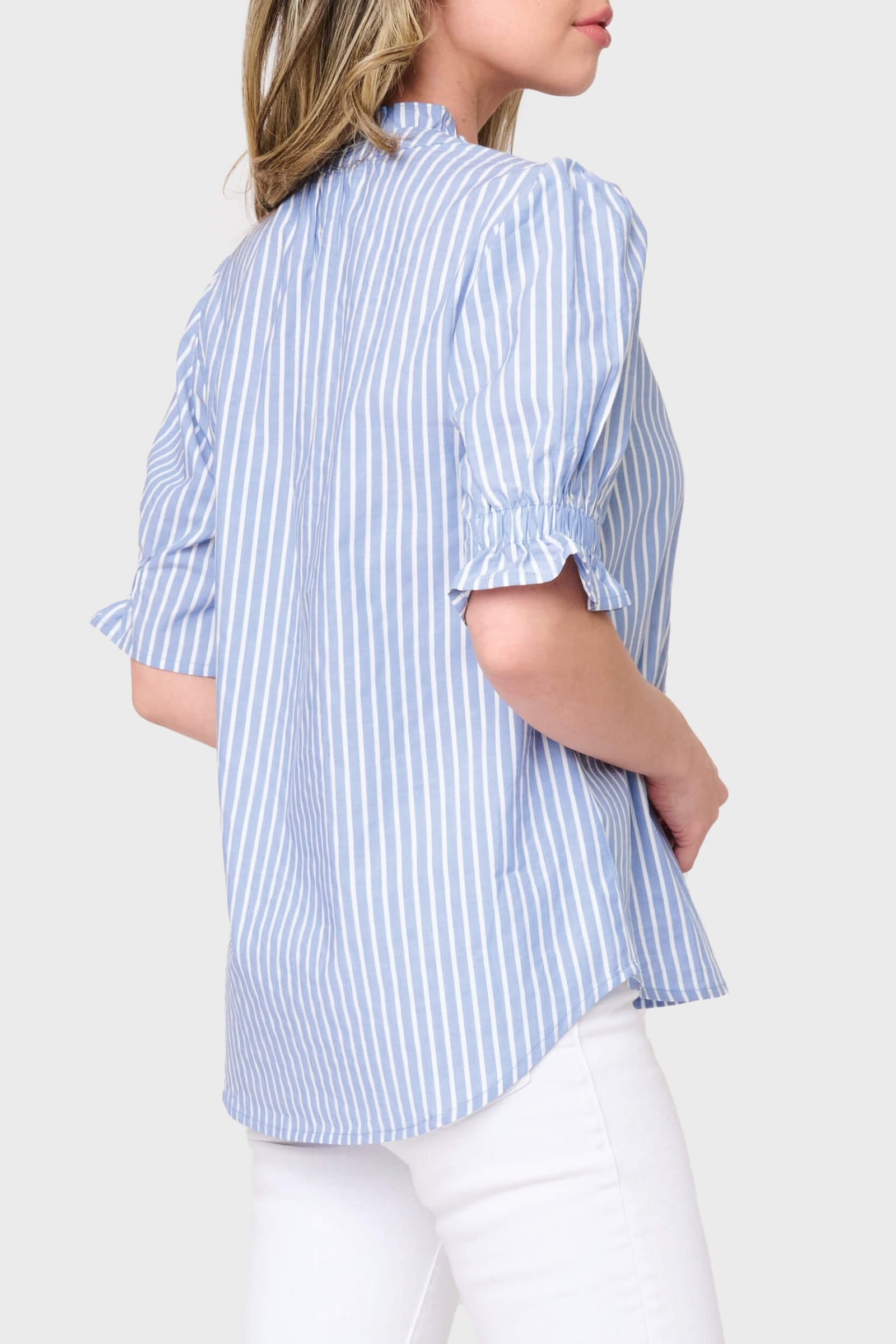 Dianthus Henley Puff Sleeve Stripe Blouse thumbnail 3