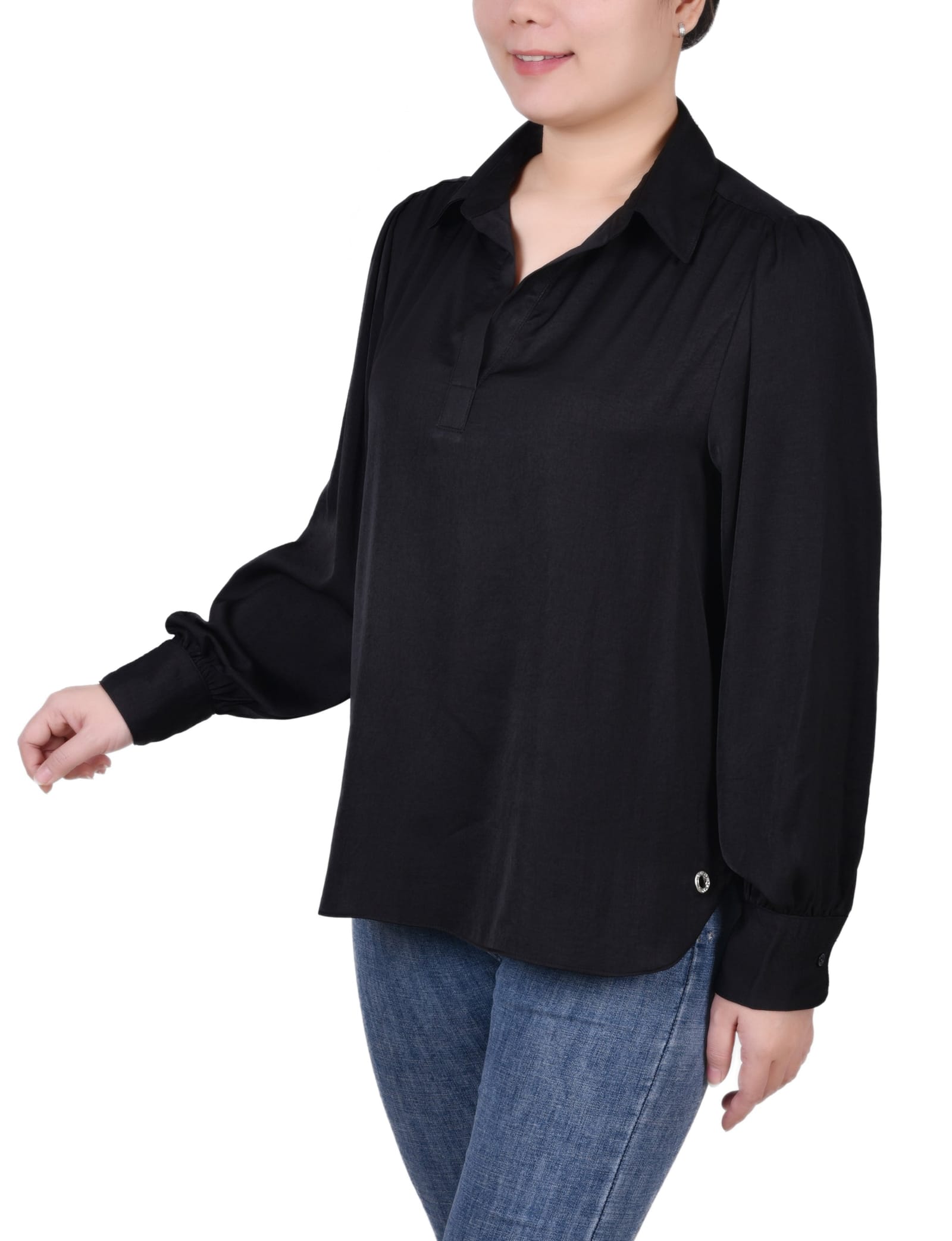 Long Puff Sleeve Satin Blouse thumbnail 2