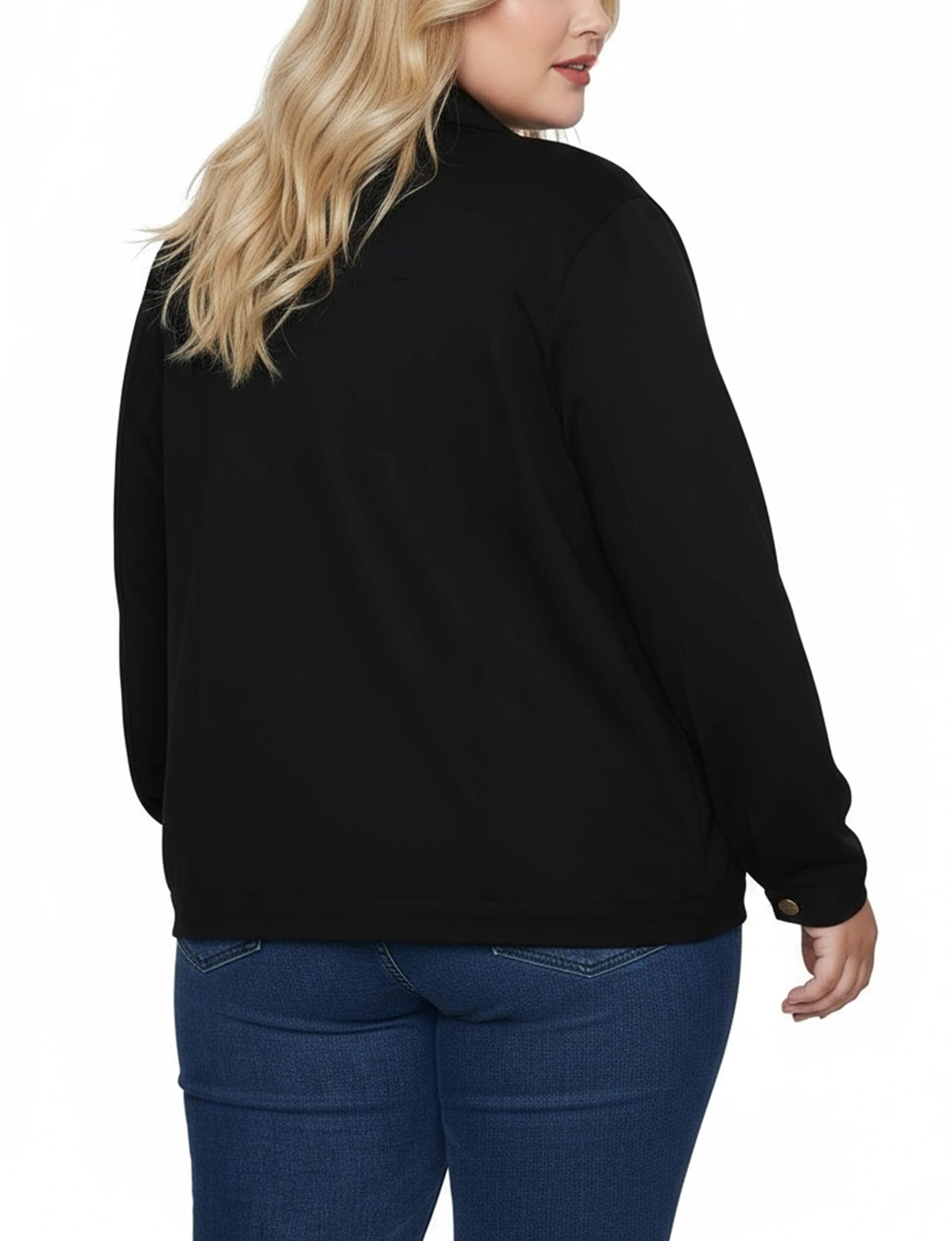 Plus Size Long Sleeve Ponte Cropped Jacket thumbnail 3
