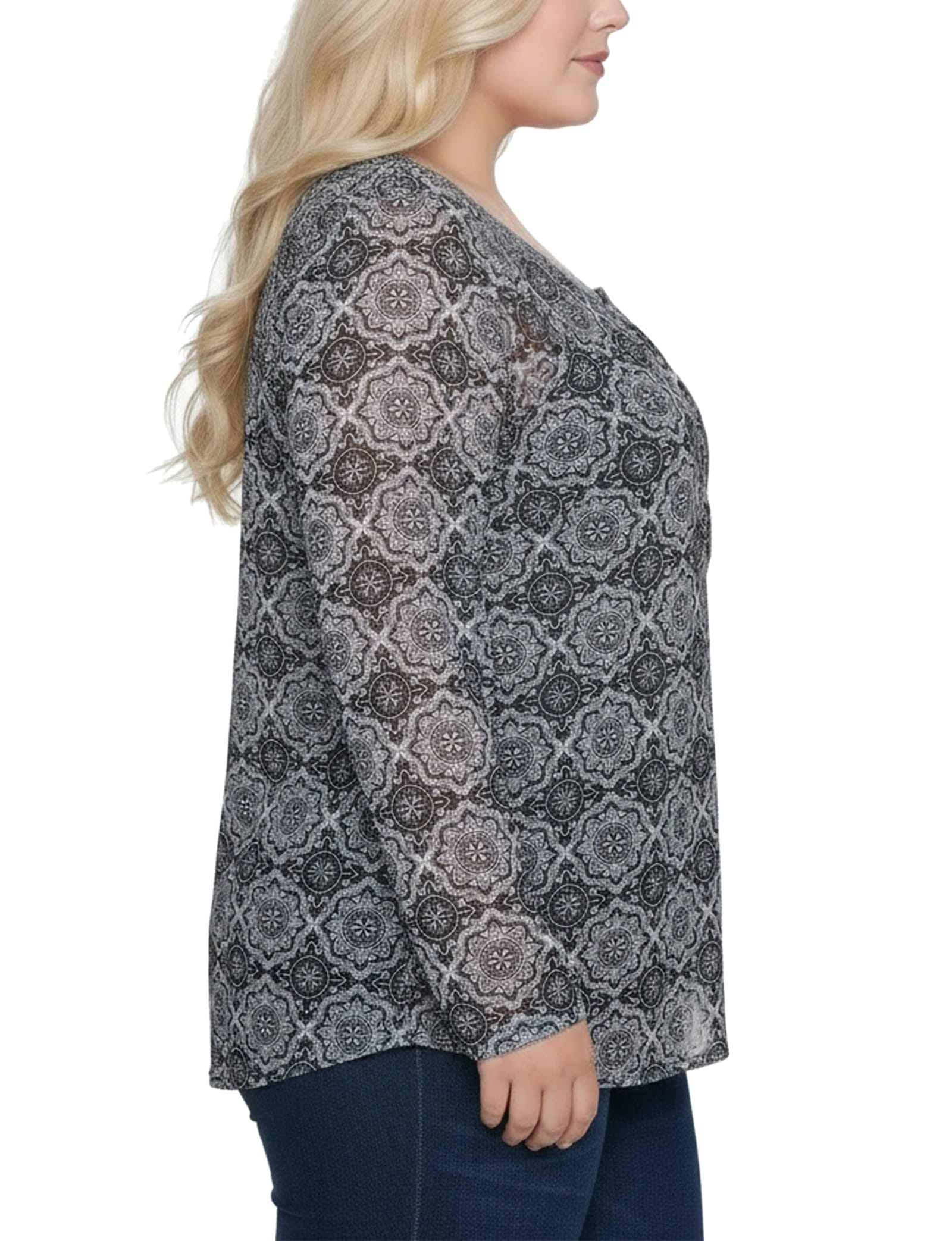 Plus Long Raglan Sleeve Mesh Top thumbnail 2