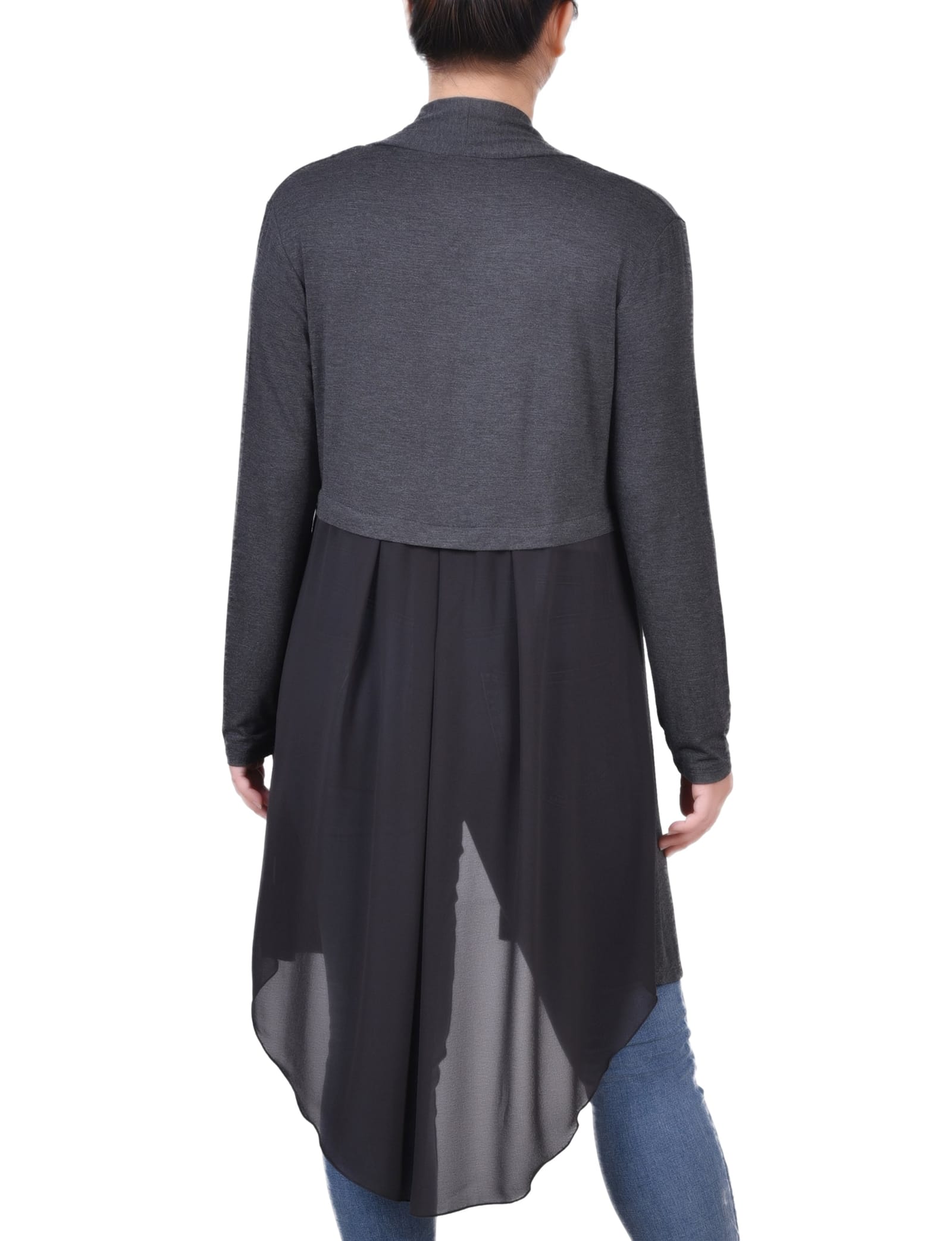 Long Sleeve Knit Cardigan with Chiffon Back thumbnail 3