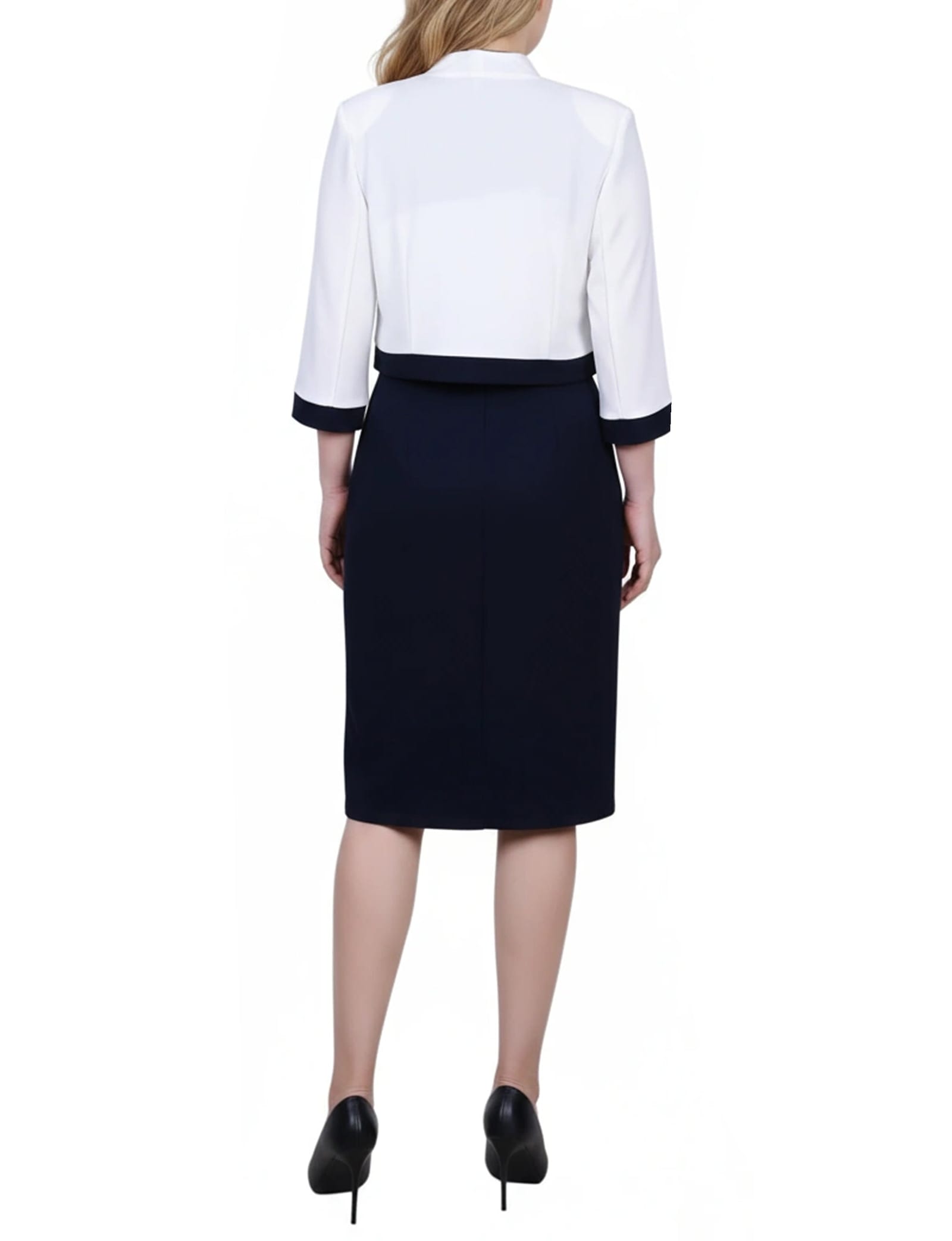 Petite 3/4 Sleeve 2 Piece Colorblocked Dress Set thumbnail 4