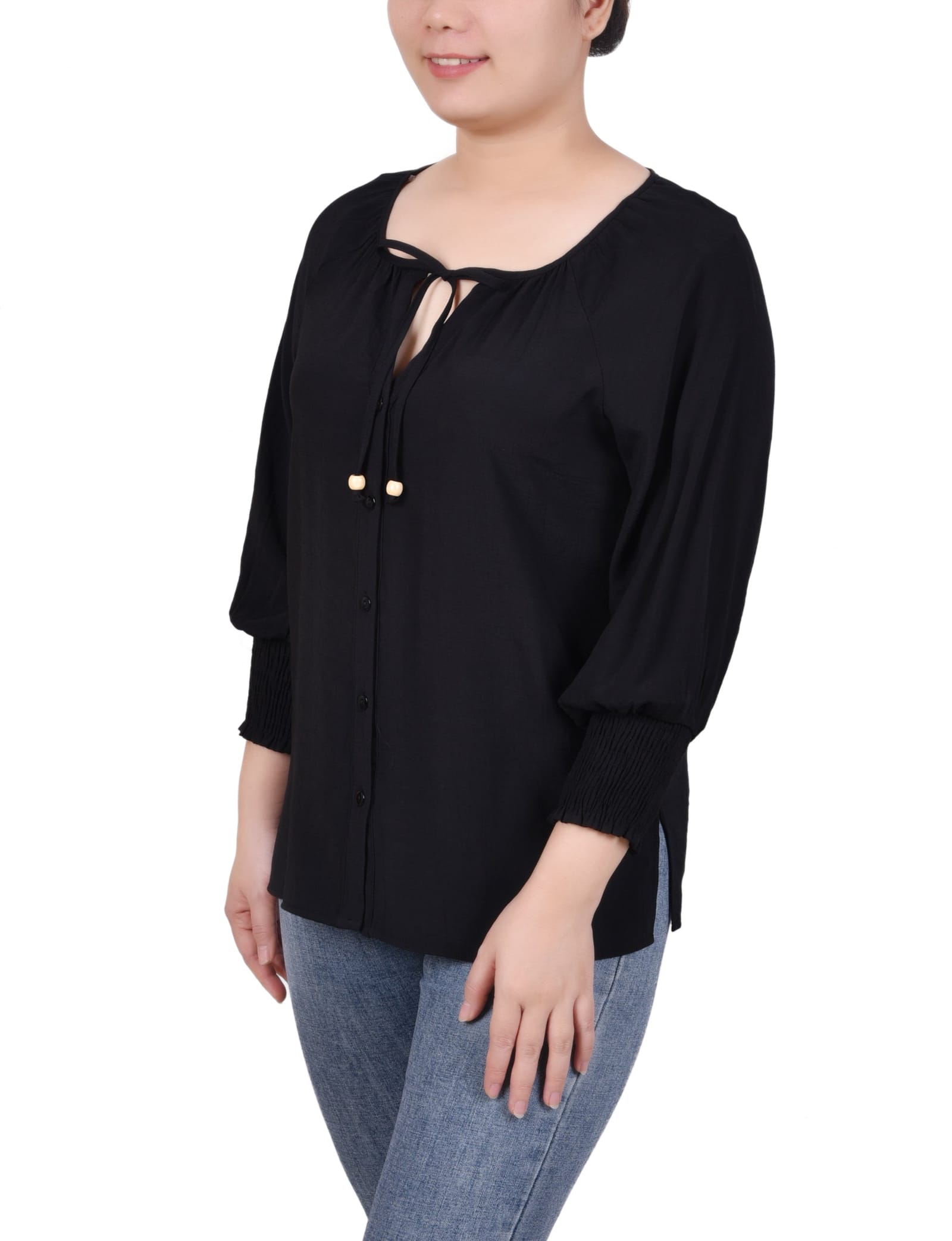 3/4 Sleeve Button Front Blouse thumbnail 2