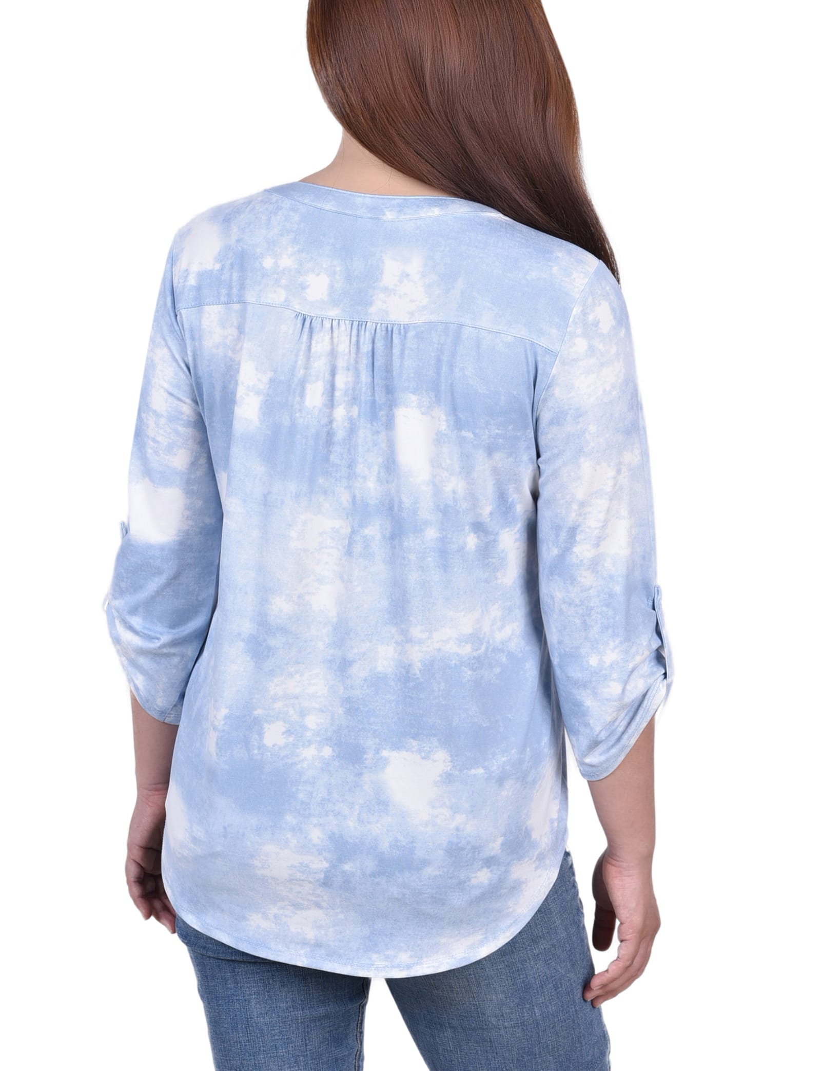 Petite Knit Jacquard 3/4 Sleeve Roll Tab Top thumbnail 3