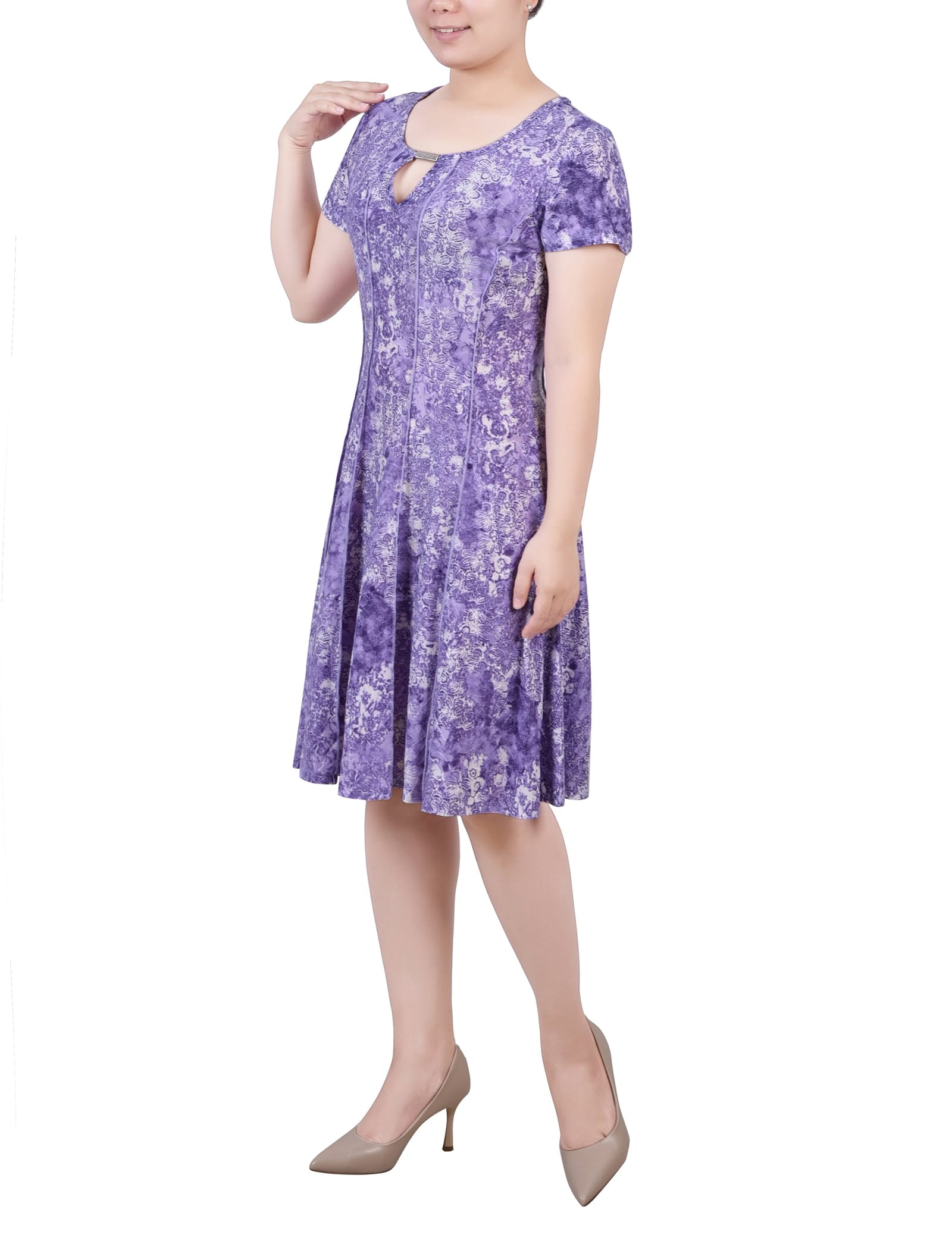 Short Sleeve Jacquard Knit Seamed Dress thumbnail 2