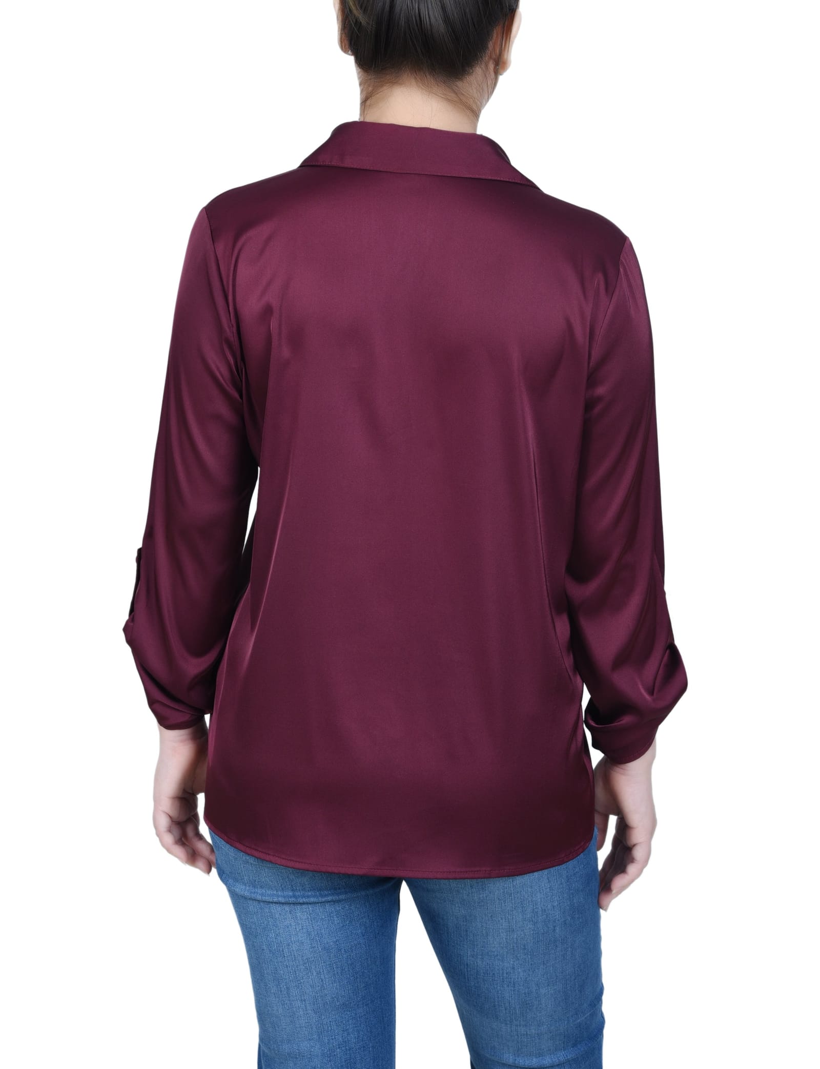Petite 3/4 Sleeve Roll Tab Satin Blouse thumbnail 3