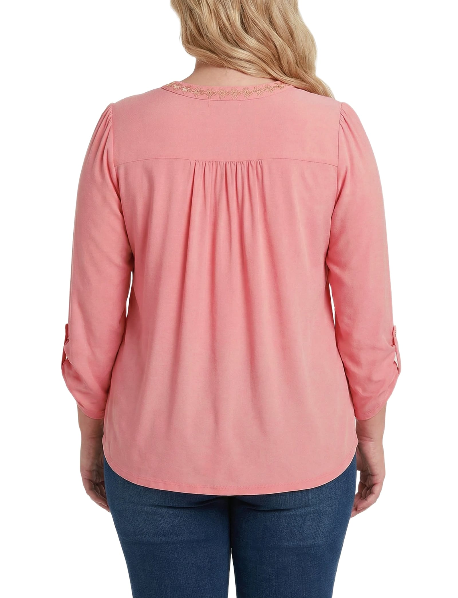 Plus Size Long Sleeve Pleat Front Roll Tab Top thumbnail 3
