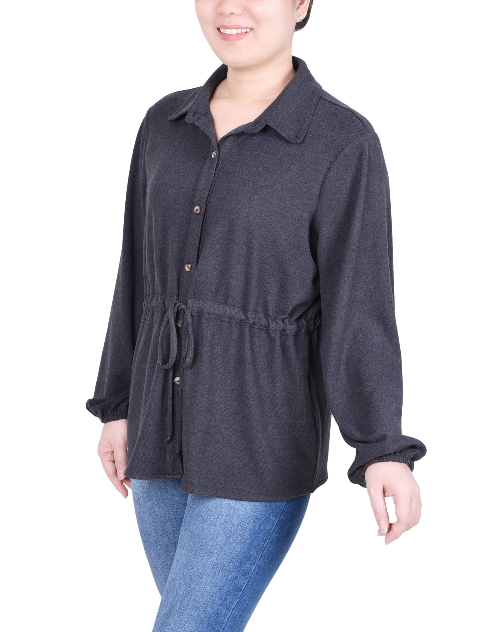 Petite Long Dolman Sleeve Drawstring-Waist Tunic Top thumbnail 2