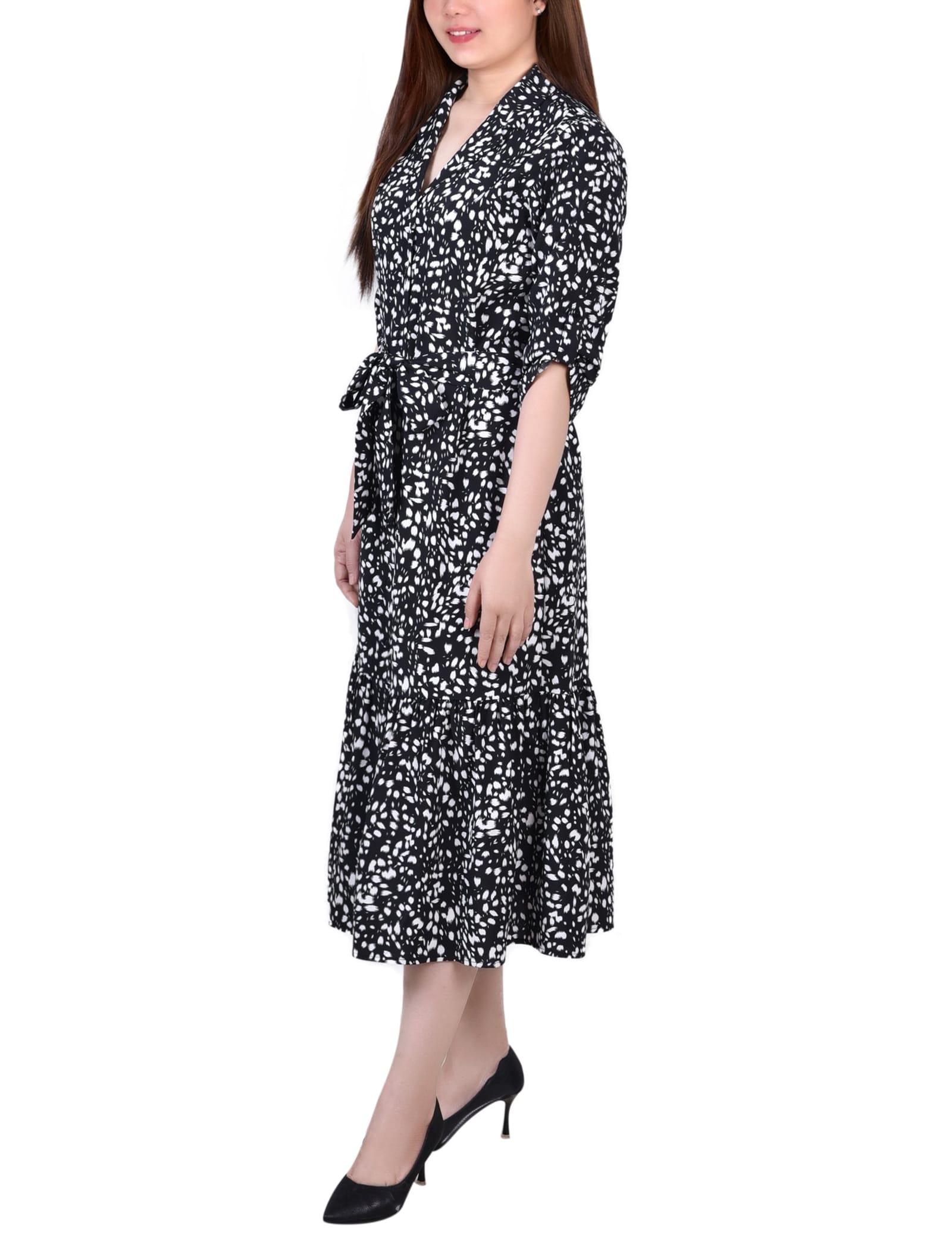 Long Sleeve Tiered Dress with Belt thumbnail 2