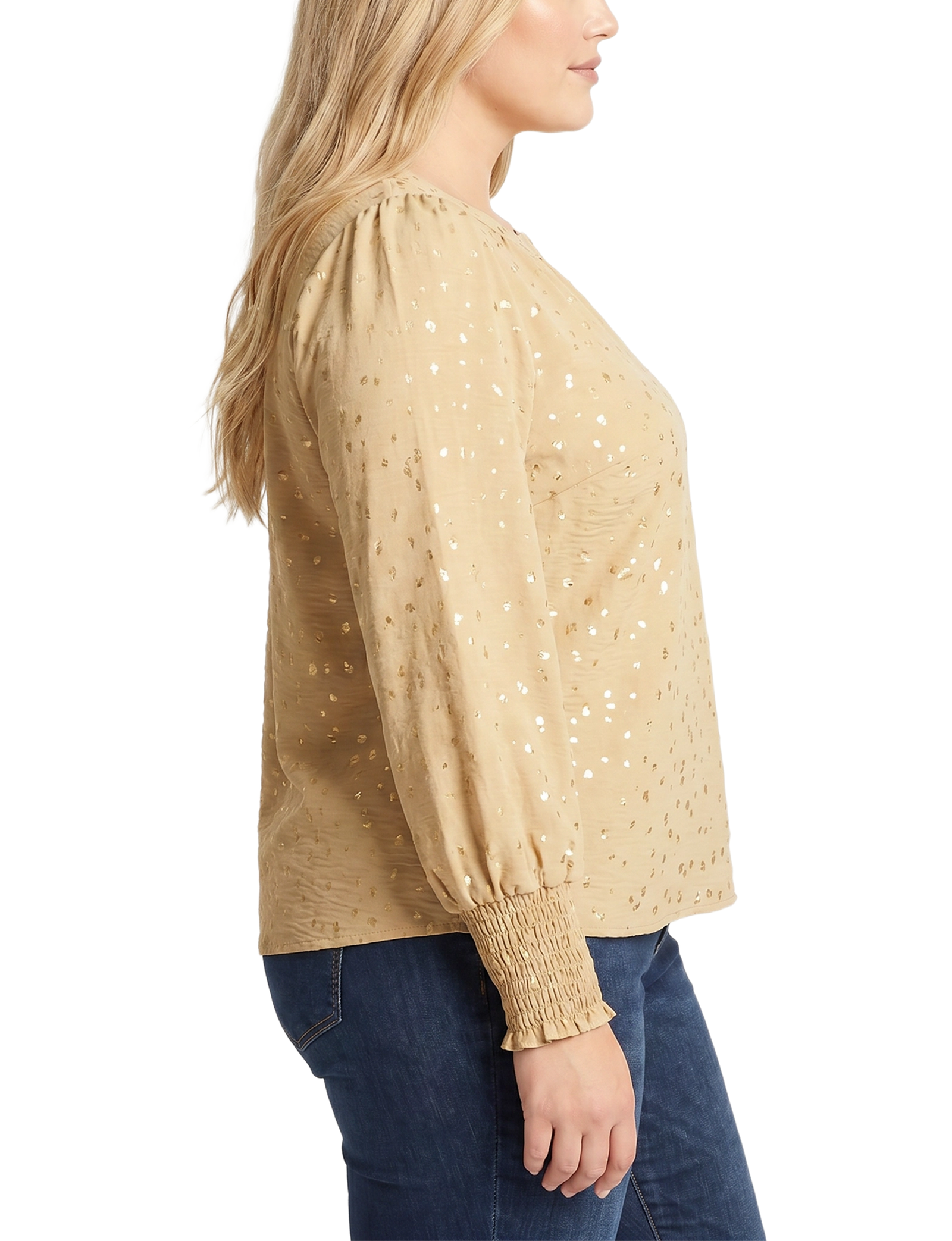 Plus Size Long Sleeve Round Neck Blouse with Hardware thumbnail 2
