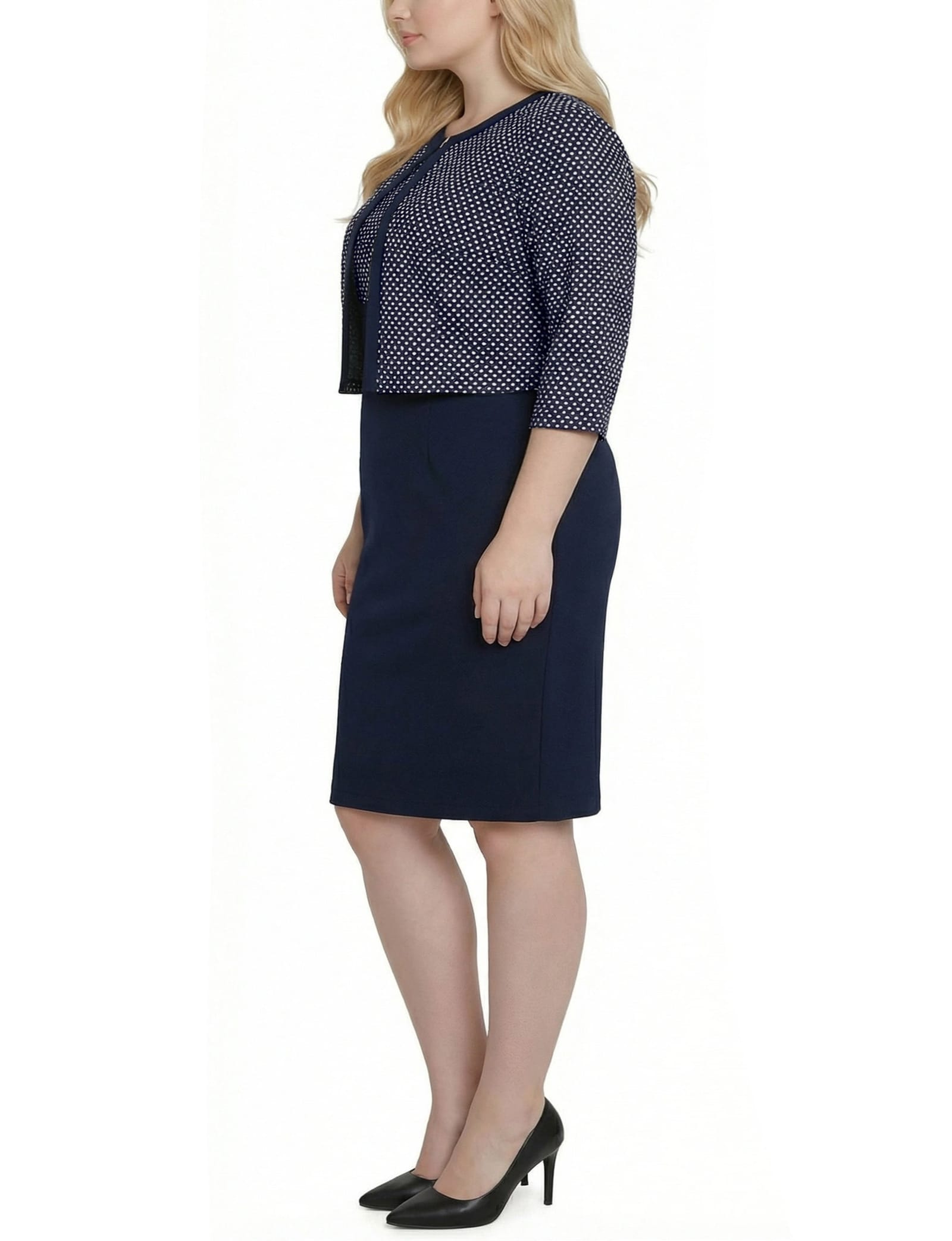 Plus Size 3/4 Sleeve Jacket and Dress Set thumbnail 3