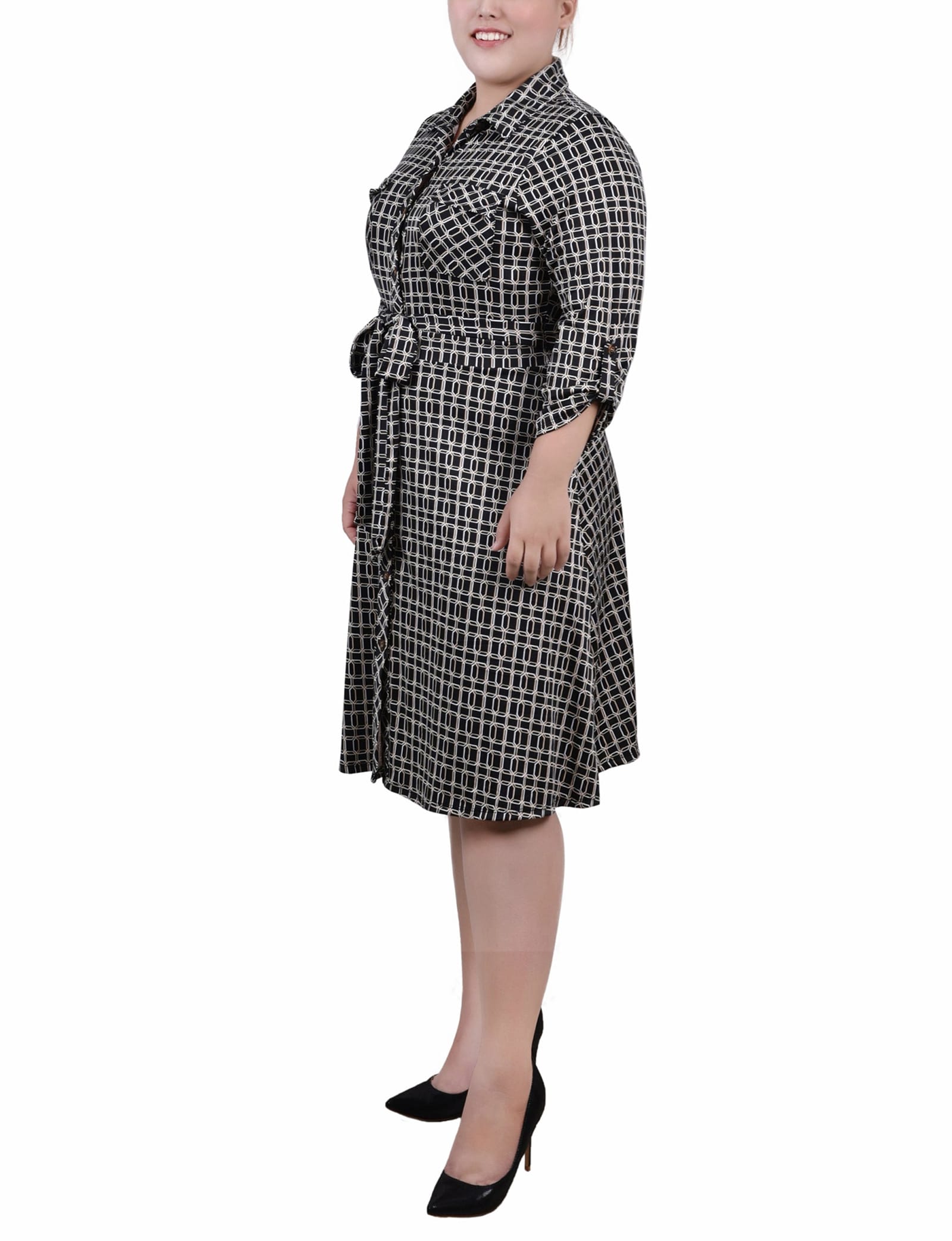Plus Size 3/4 Slv Roll Tab Shirtdress thumbnail 2