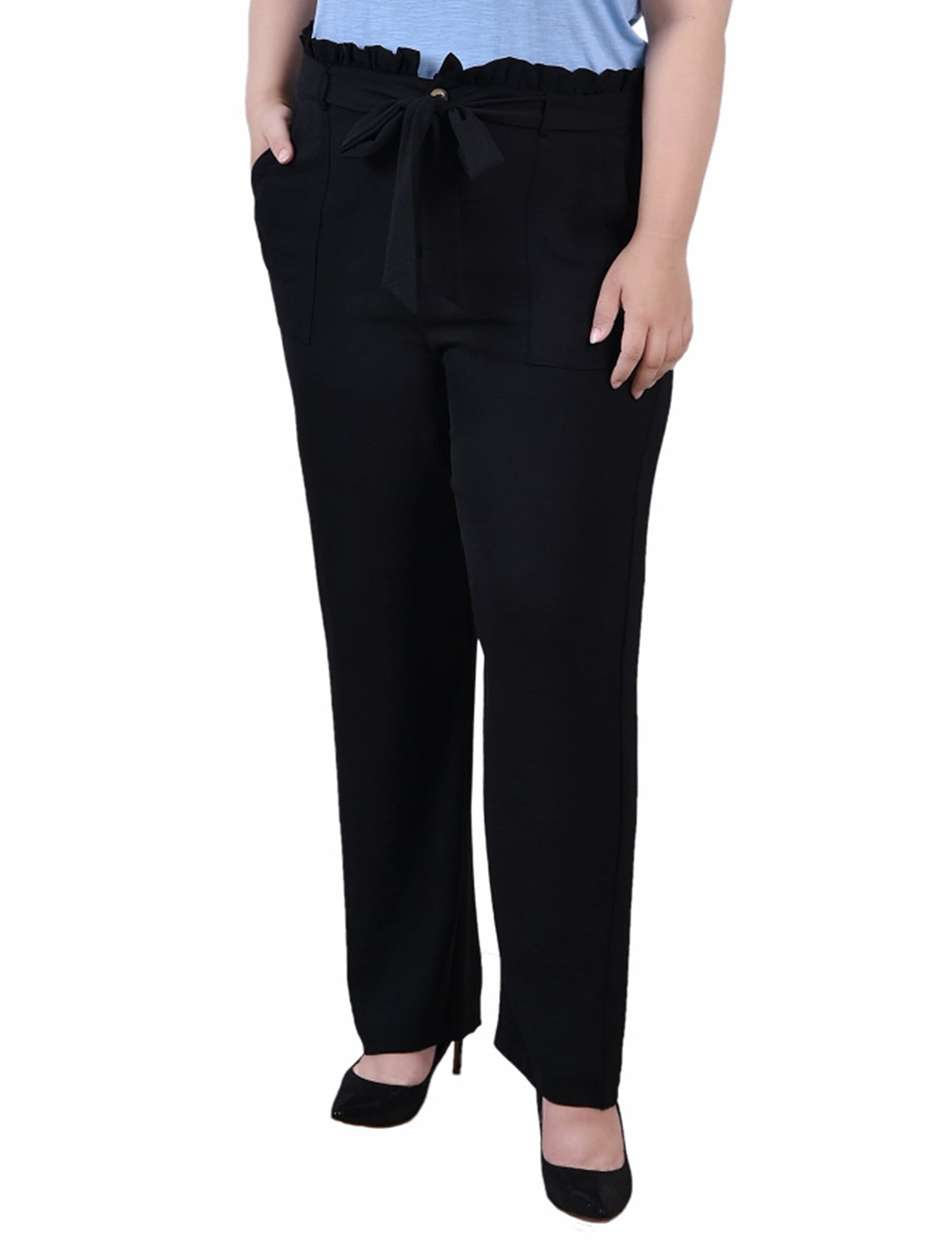 Plus Size Full Length Paper Bag Waist Pants