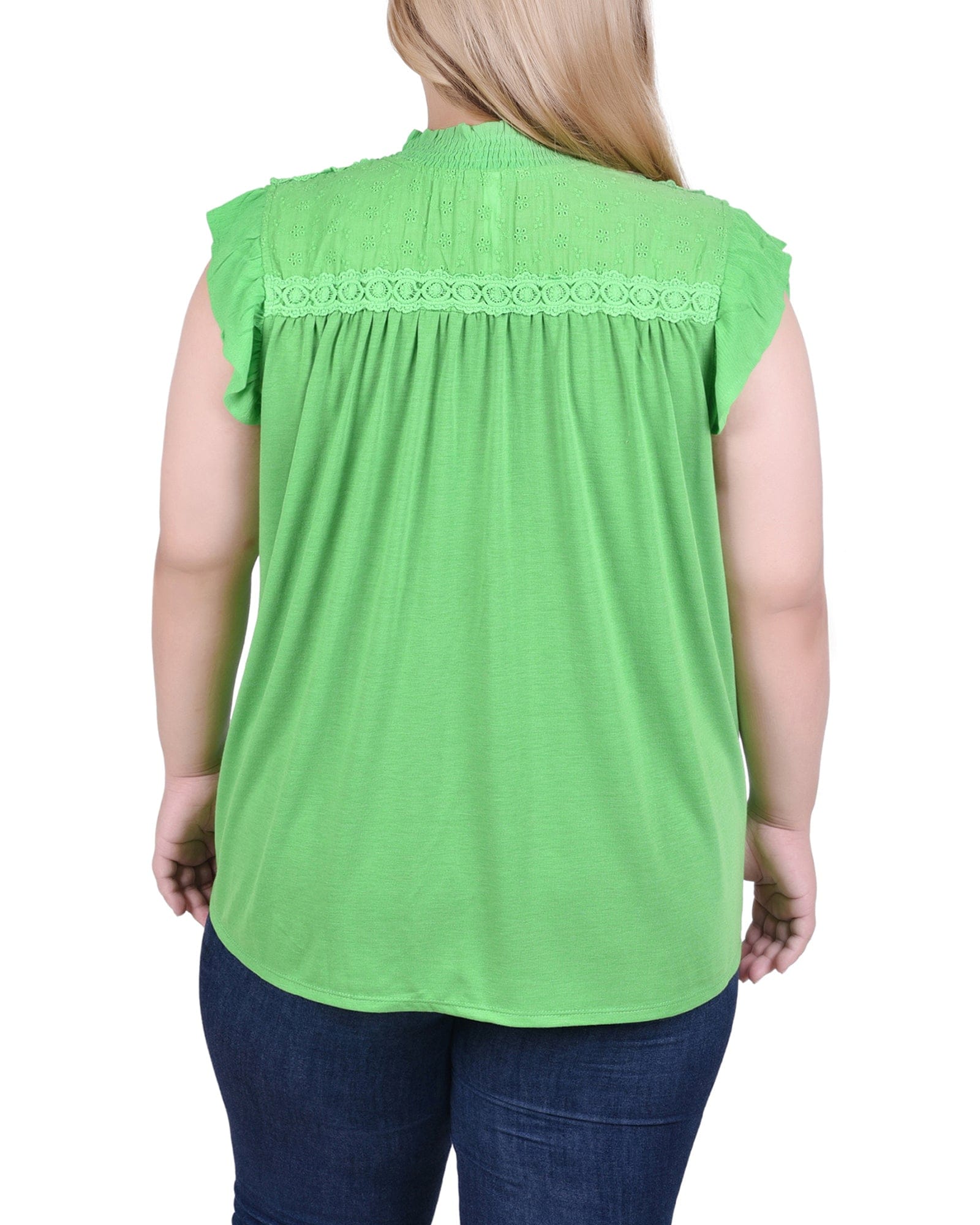 Plus Size Short Flutter Sleeve Crepon Blouse thumbnail 3