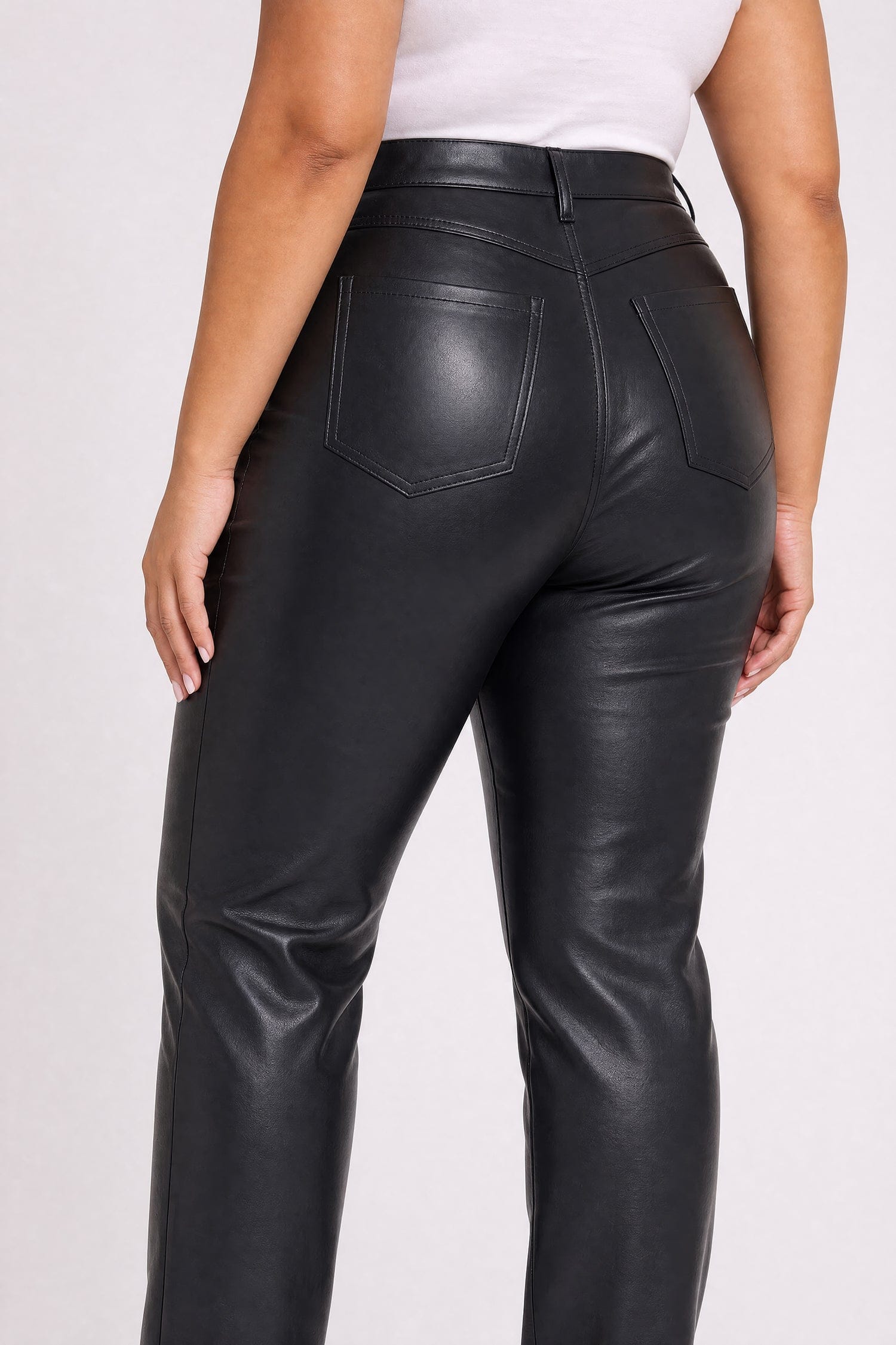 Vegan Leather Marilyn Straight Pants with Band Hems in Plus Size thumbnail 5